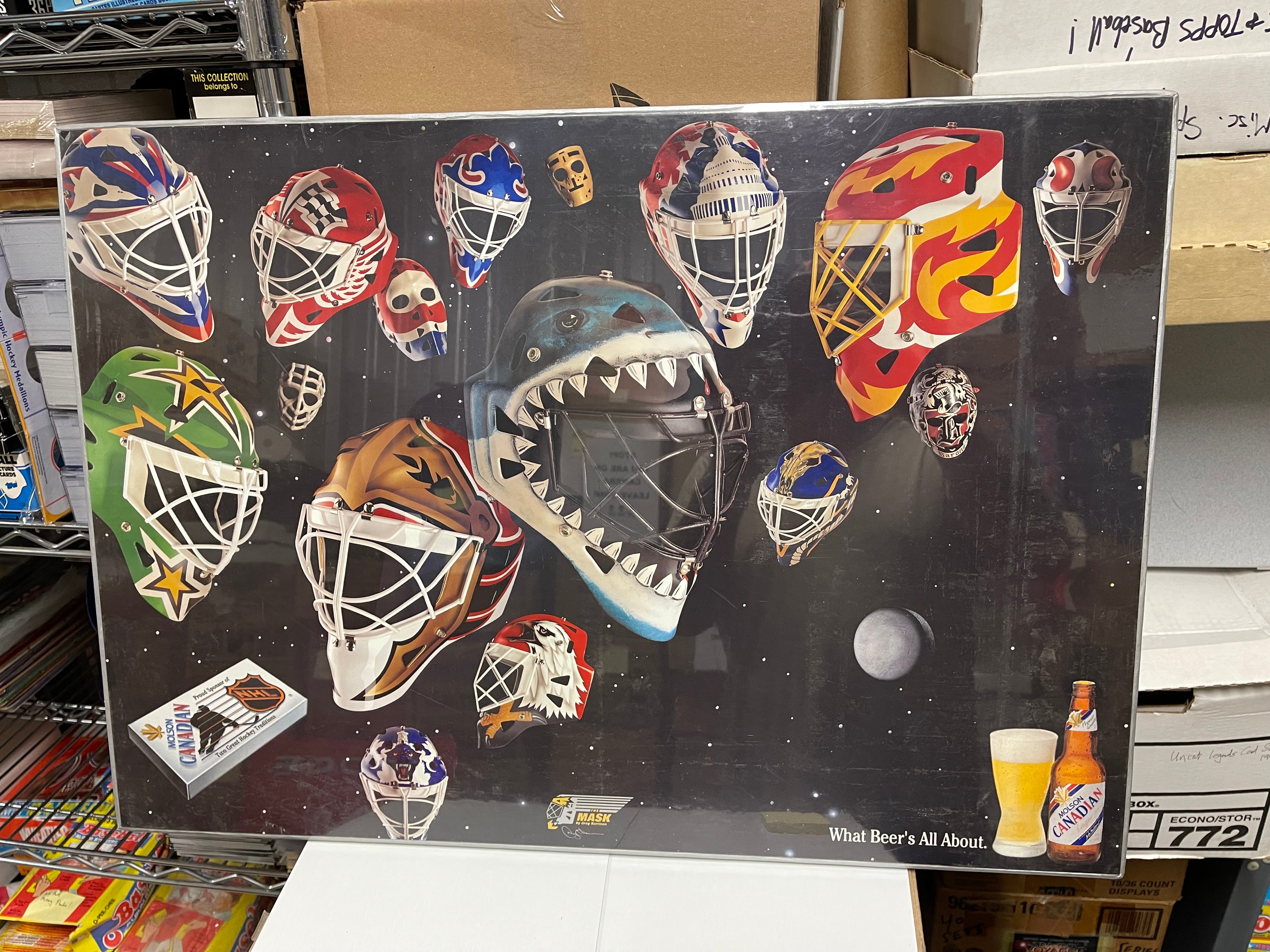 Goalies Molson Beer rare matted hockey poster 1989