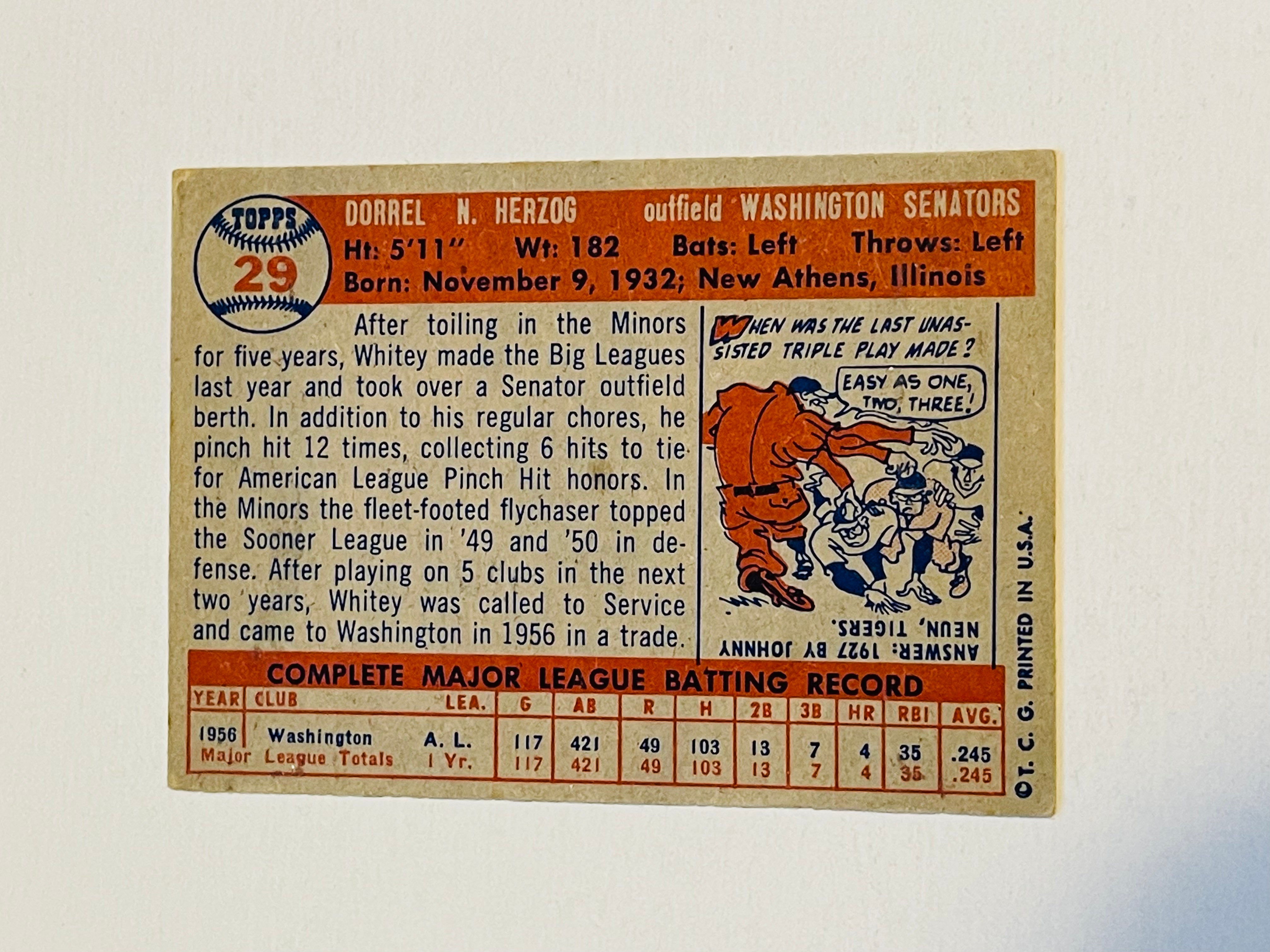 Whitey Herzog Topps Rookie high grade condition baseball card 1957