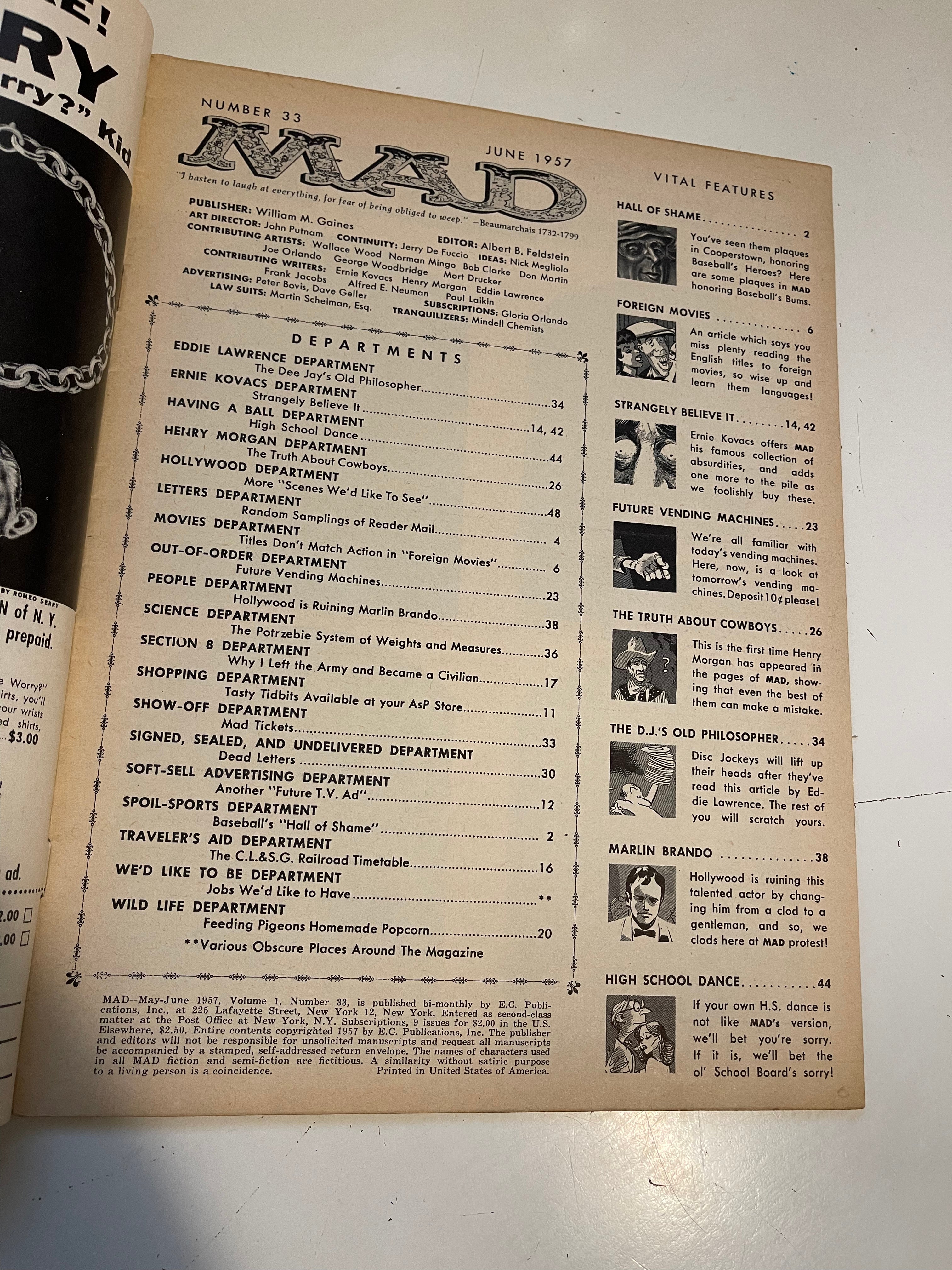 Mad Magazine #33 rare vintage early issue 1957
