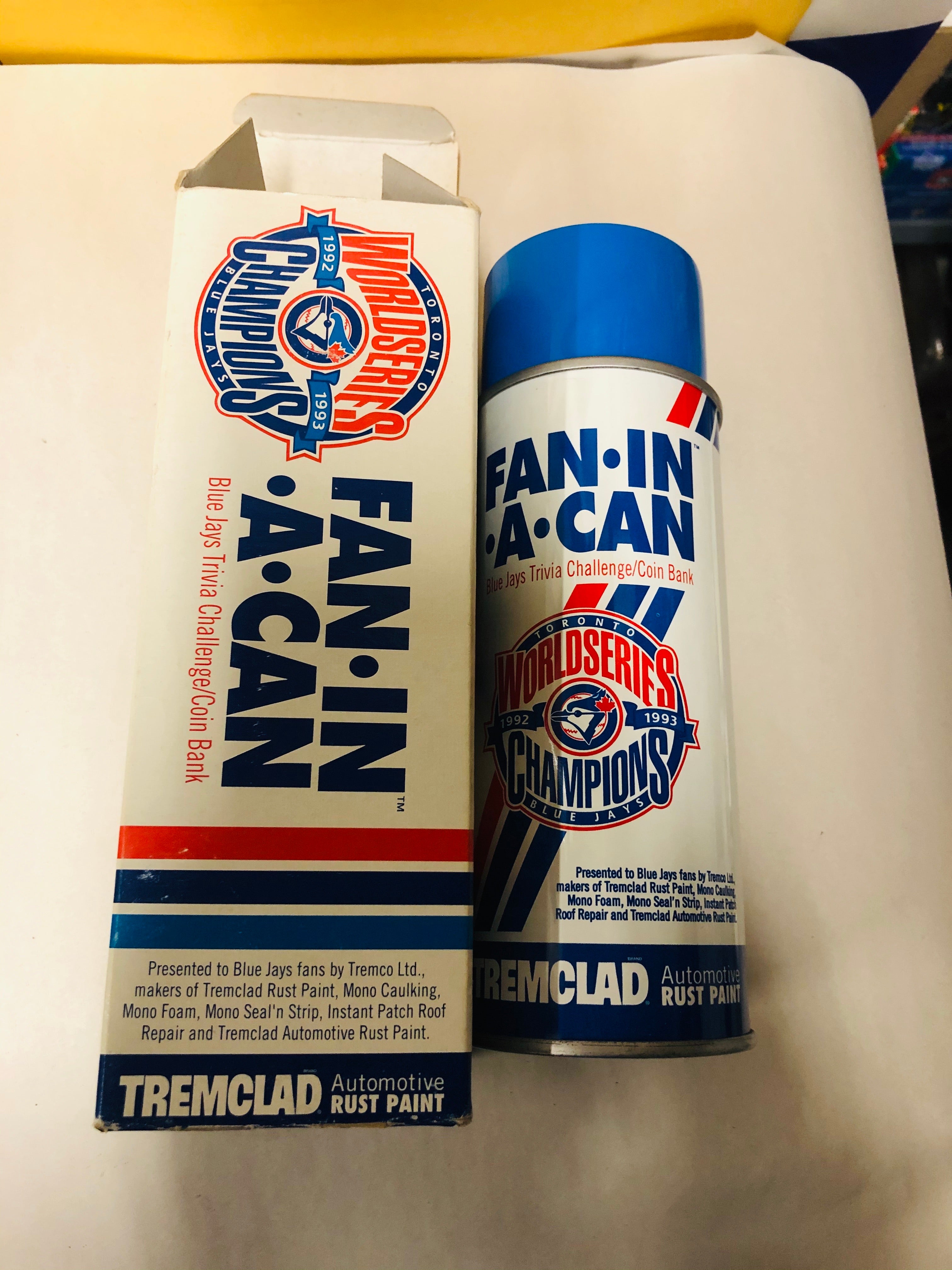 Toronto Blue Jays World Series fan in a Can baseball collectible 1992-93