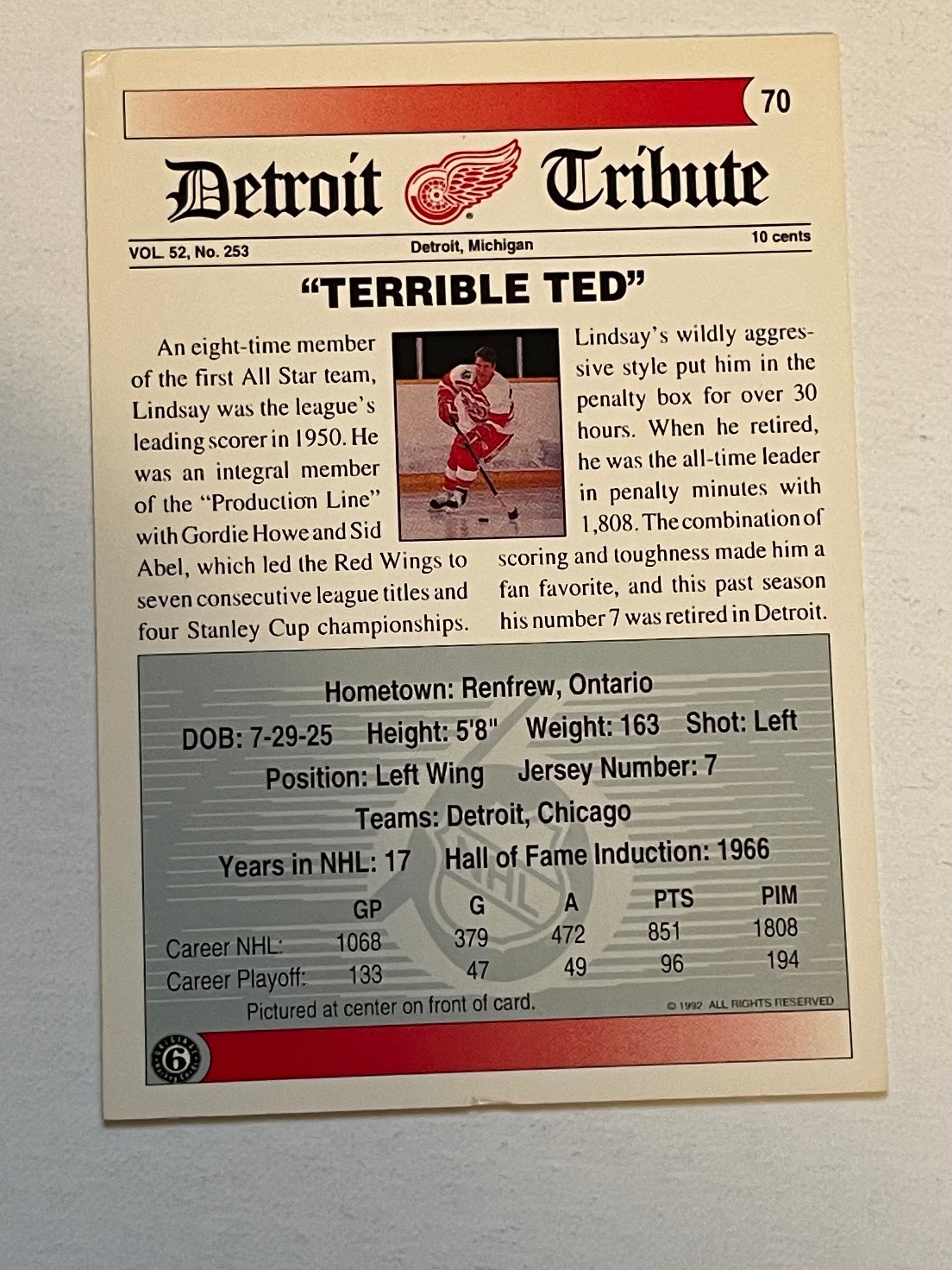 Ted Lindsay autograph hockey card with COA