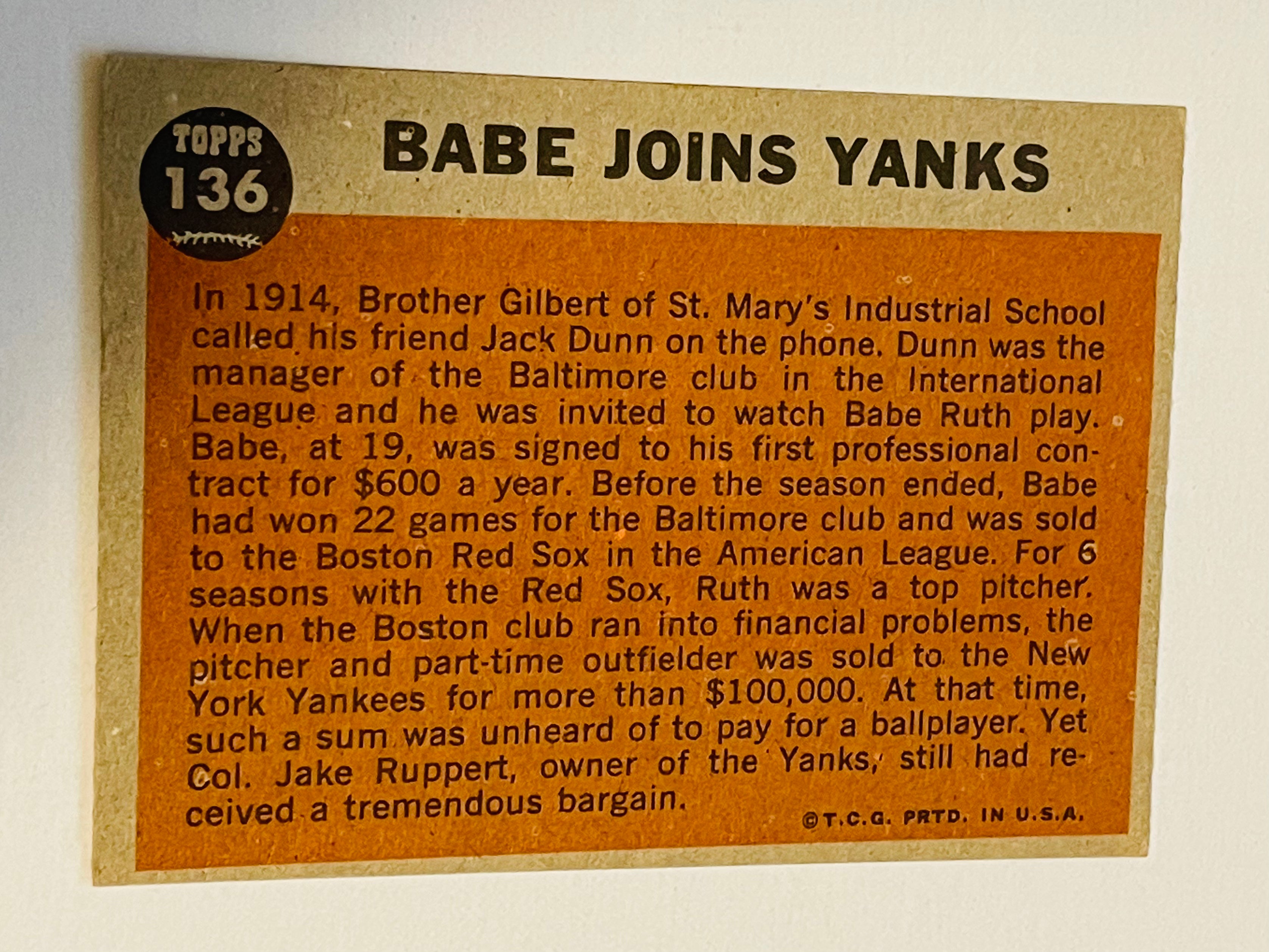 Babe Ruth Babe Joins the Yankees Topps high grade baseball card 1960