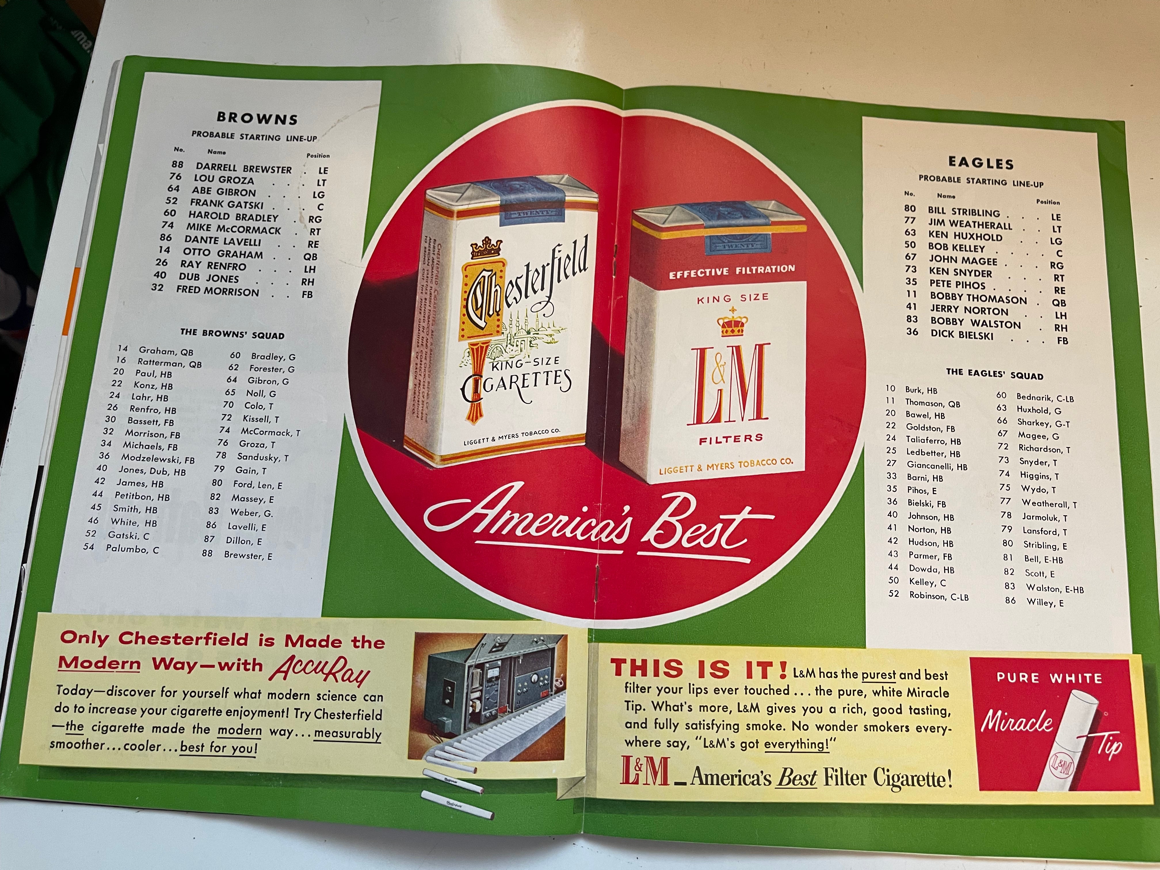 1955 Browns vs Eagles football game program