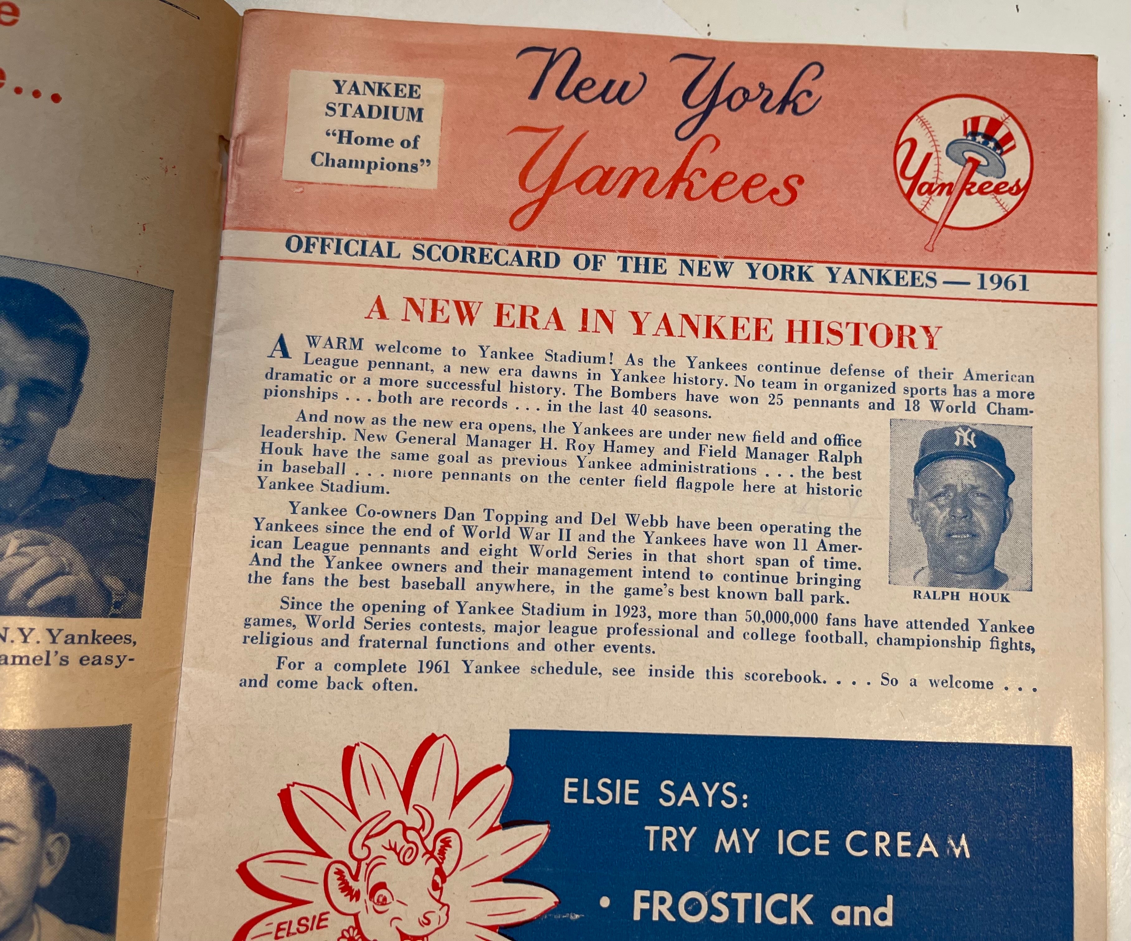 1961 Yankees original baseball program and score card autograph by Dizzy Dean with COA