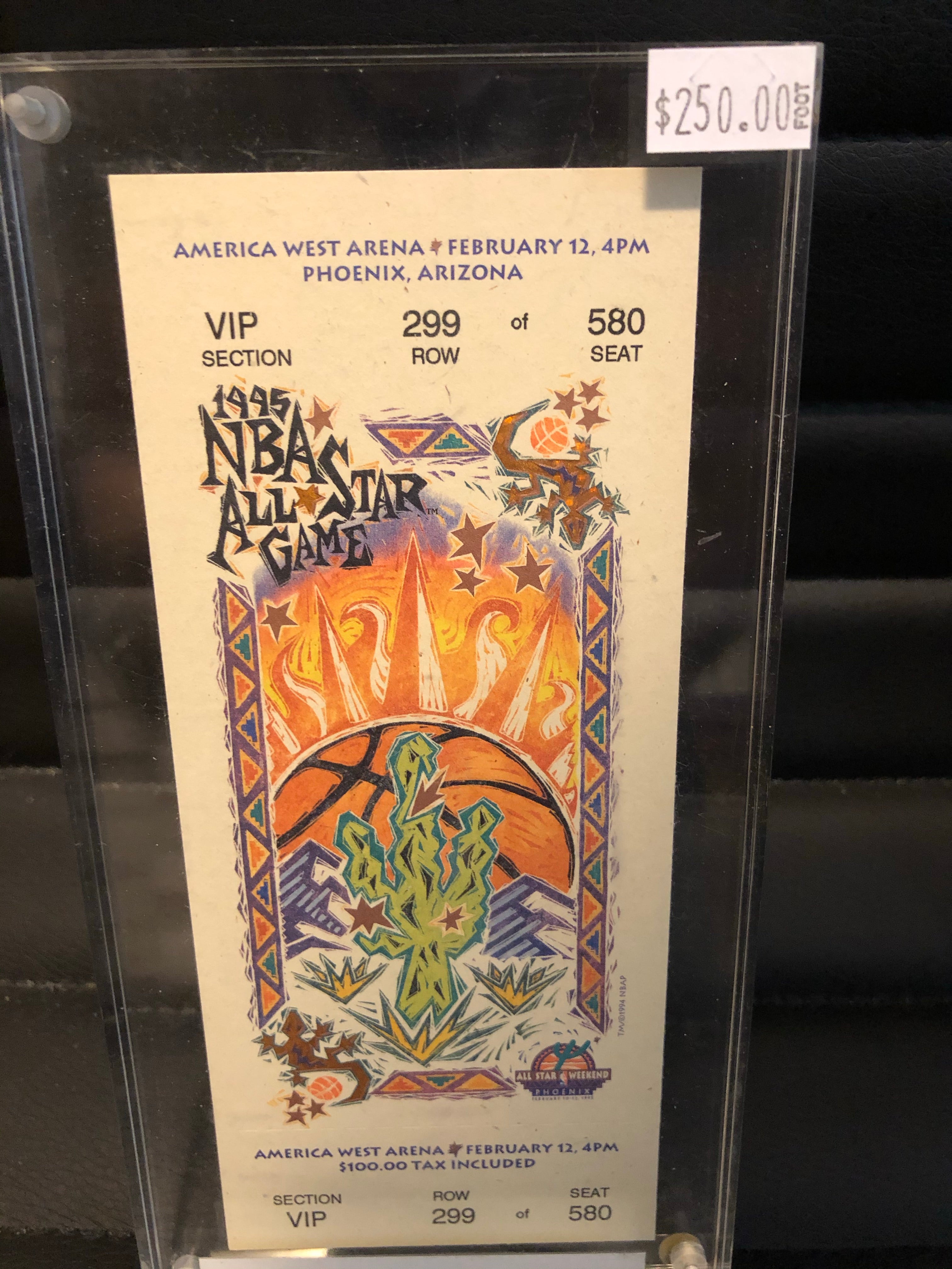 1995 NBA All Star game ticket in lucite holder