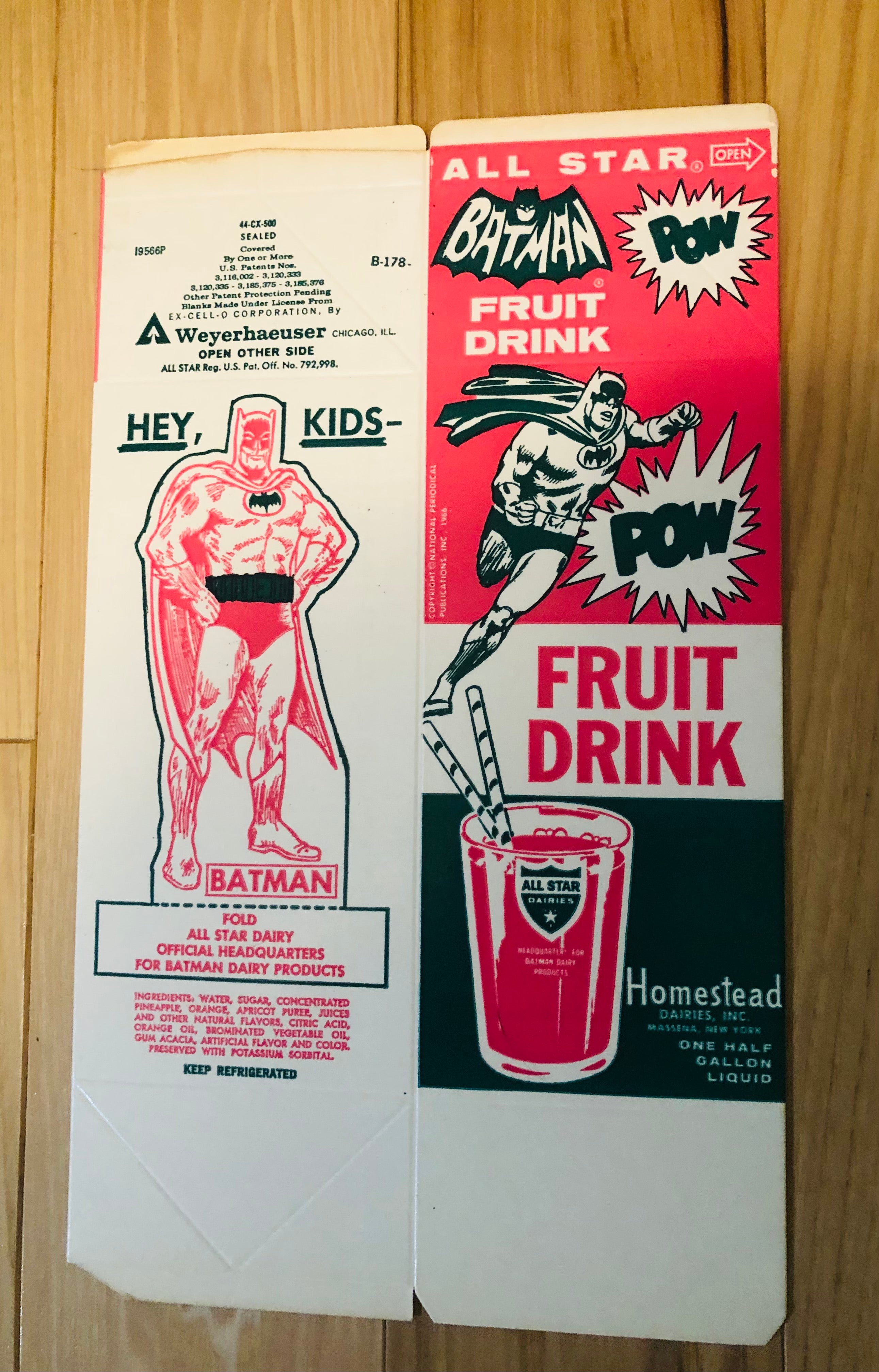 1966 Batman Flat Original milk carton