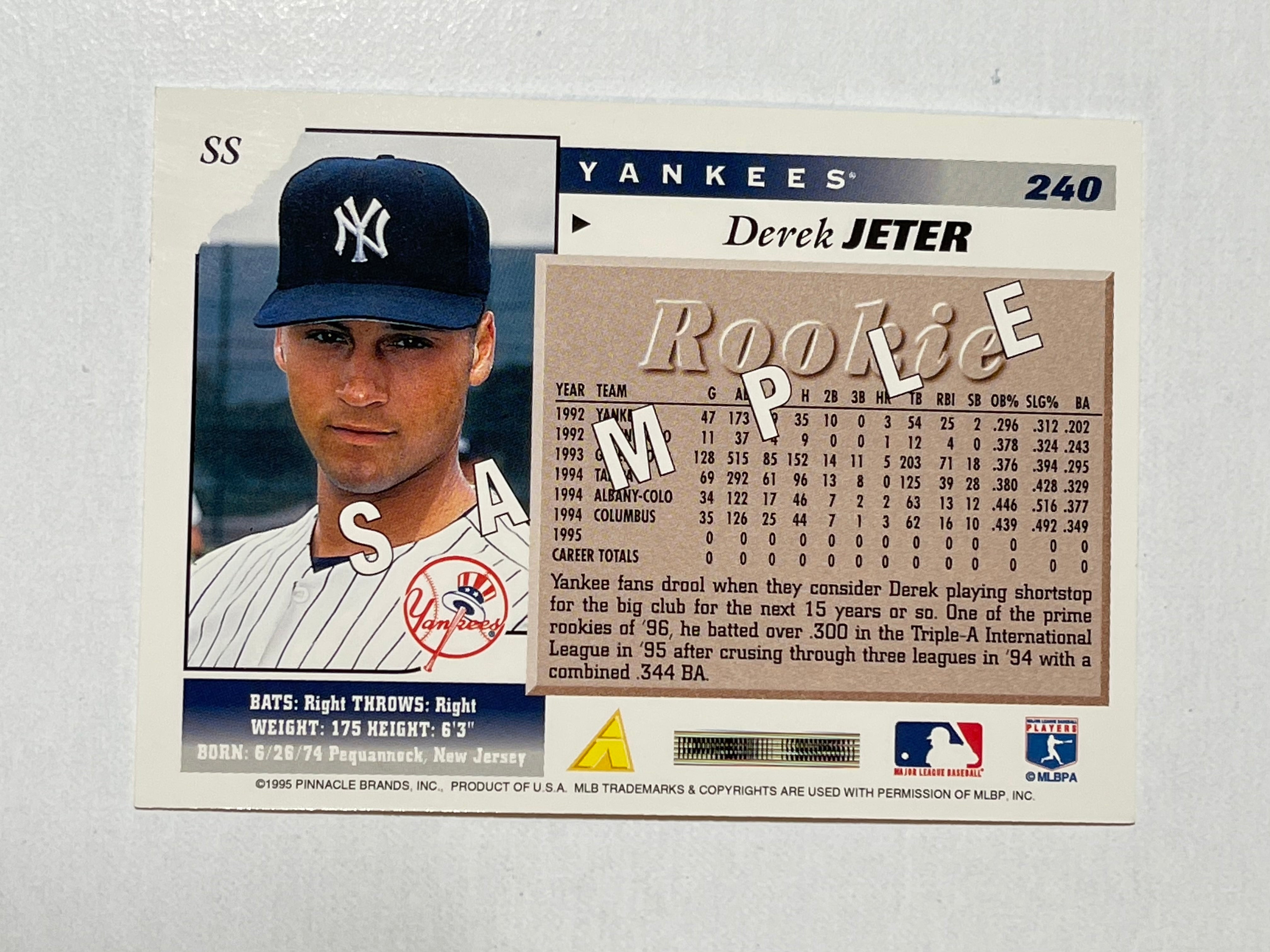 Derek Jeter rare Rookie Score Pinnacle Sample baseball card 1995