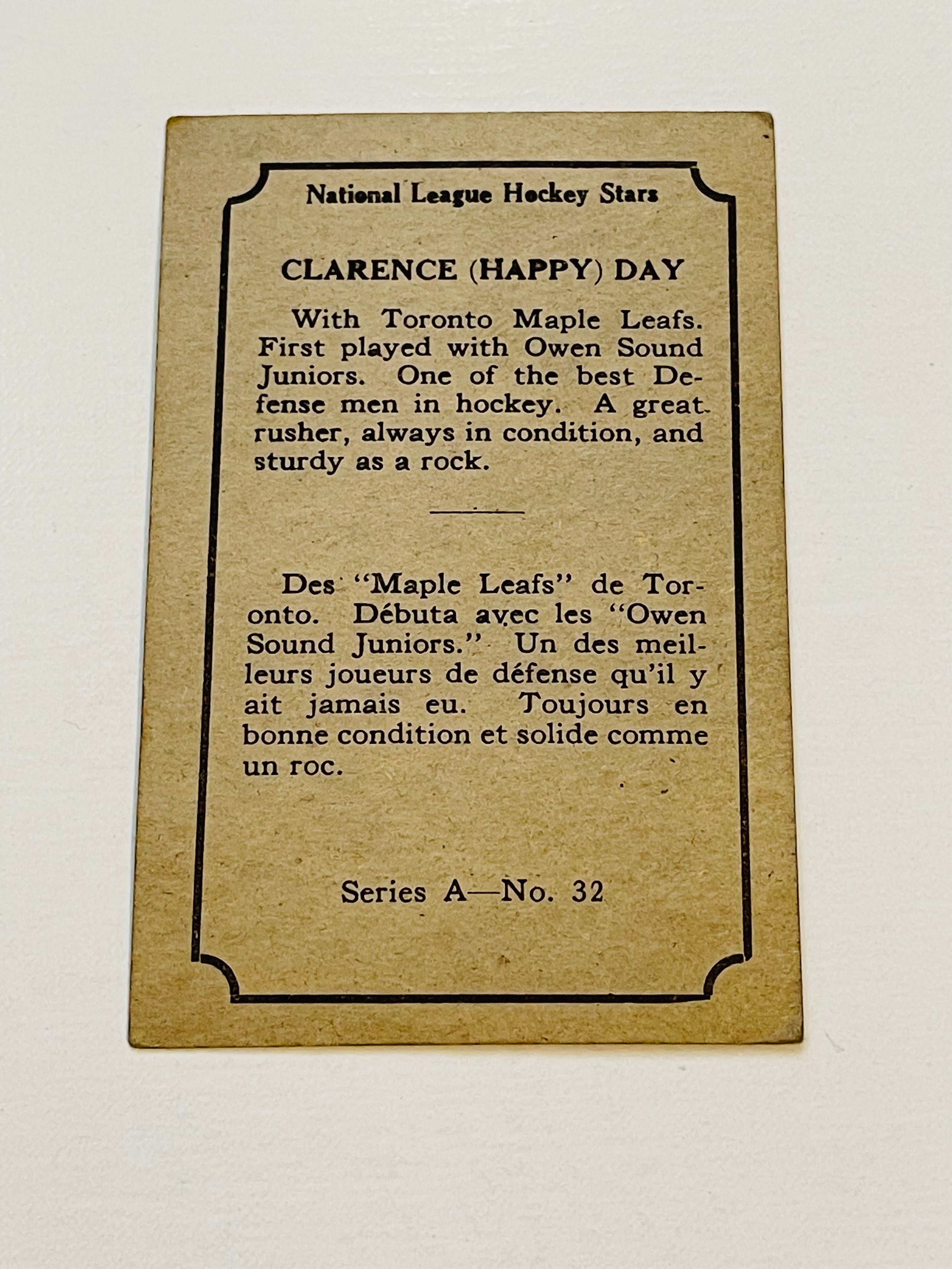 1933 Clarence Day opc Toronto Maple Leafs hockey card