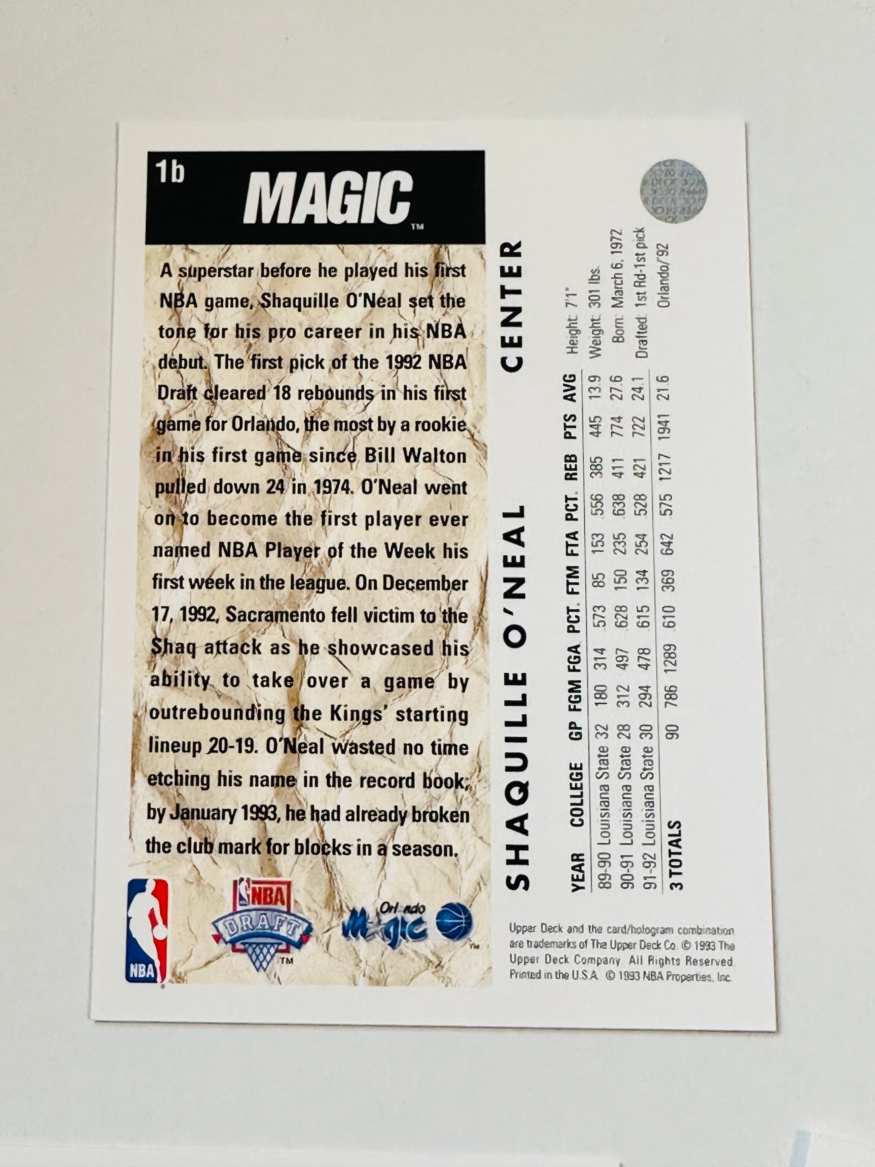 Shaq O’Neal Upper Deck basketball rookie with team set 1992