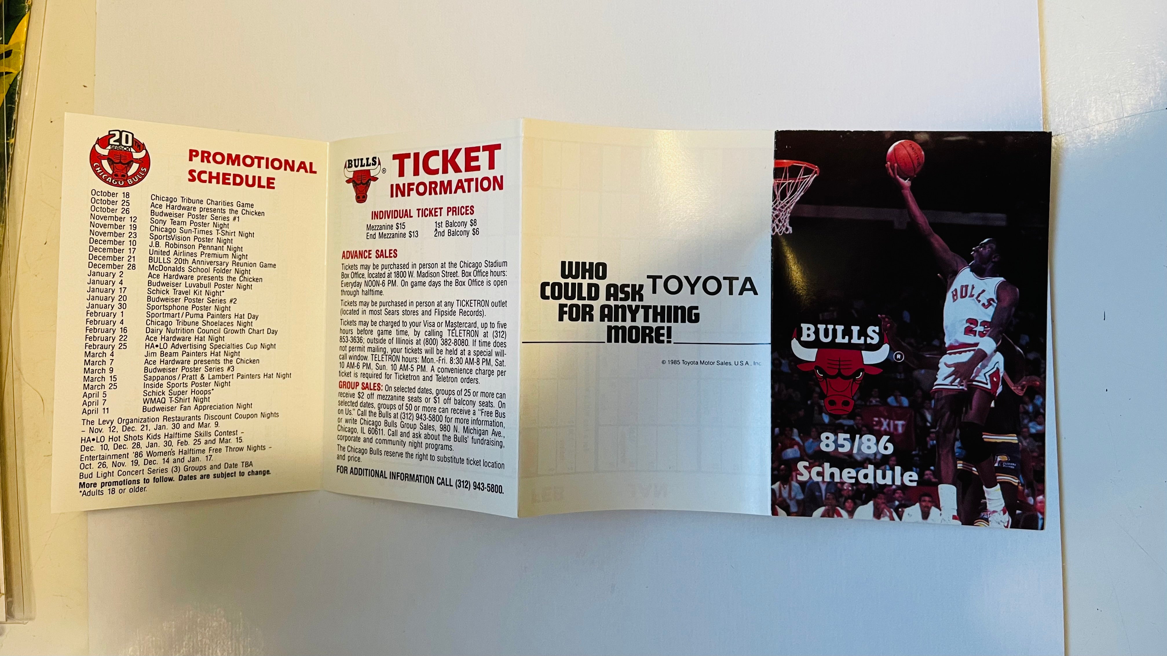 Michael Jordan Chicago Bulls rare basketball schedule 1985-86