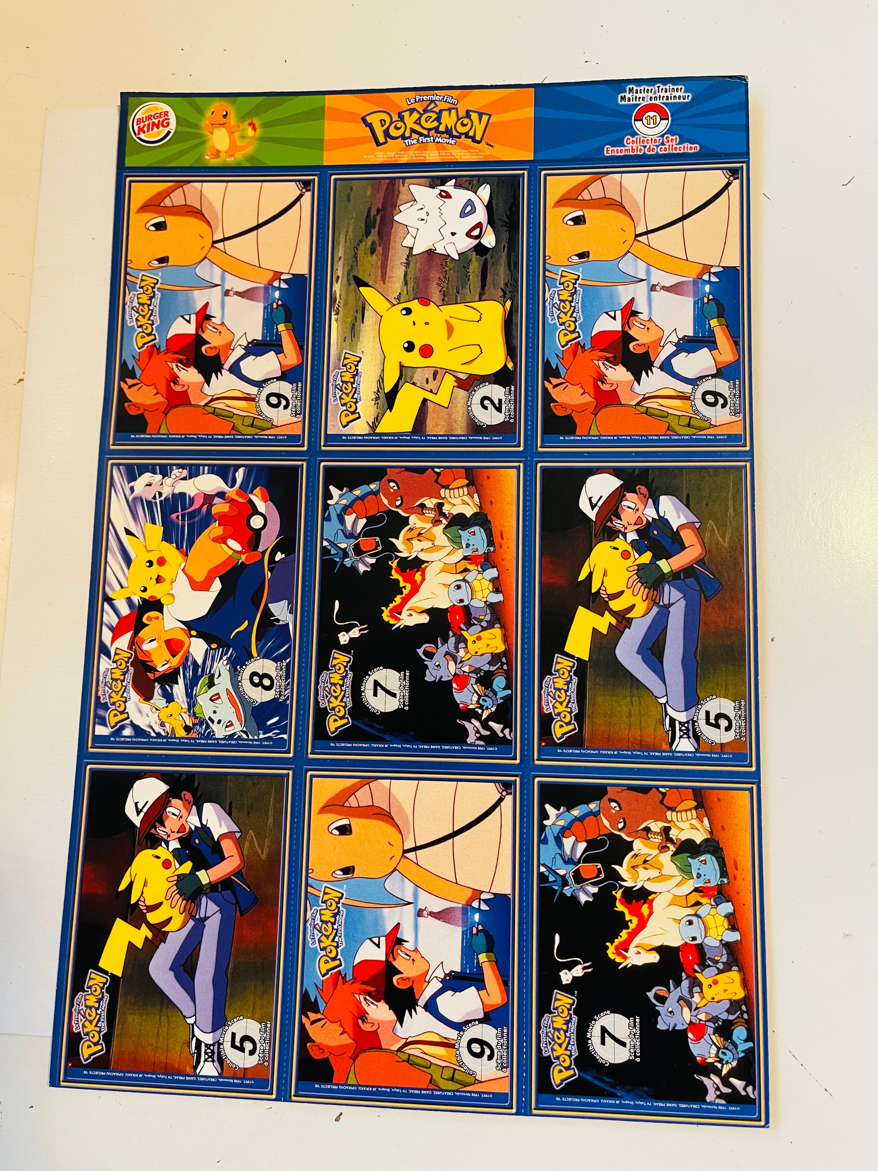 Pokmon #11 Burger King rare uncut cards sheet 1999 Pokmon #11 Burger King rare uncut cards sheet 1999