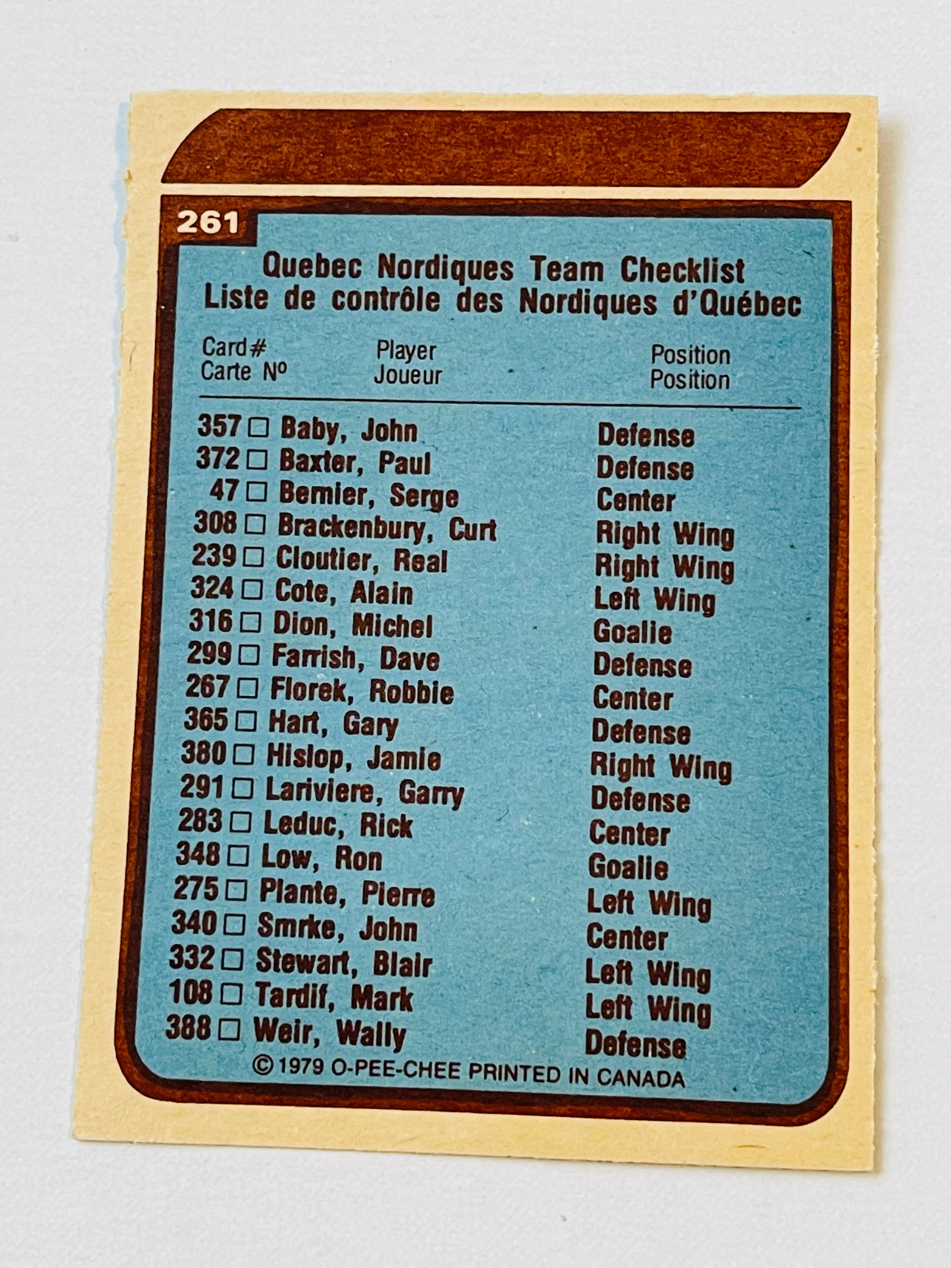 Quebec Nordiques Opc high grade condition hockey card 1979