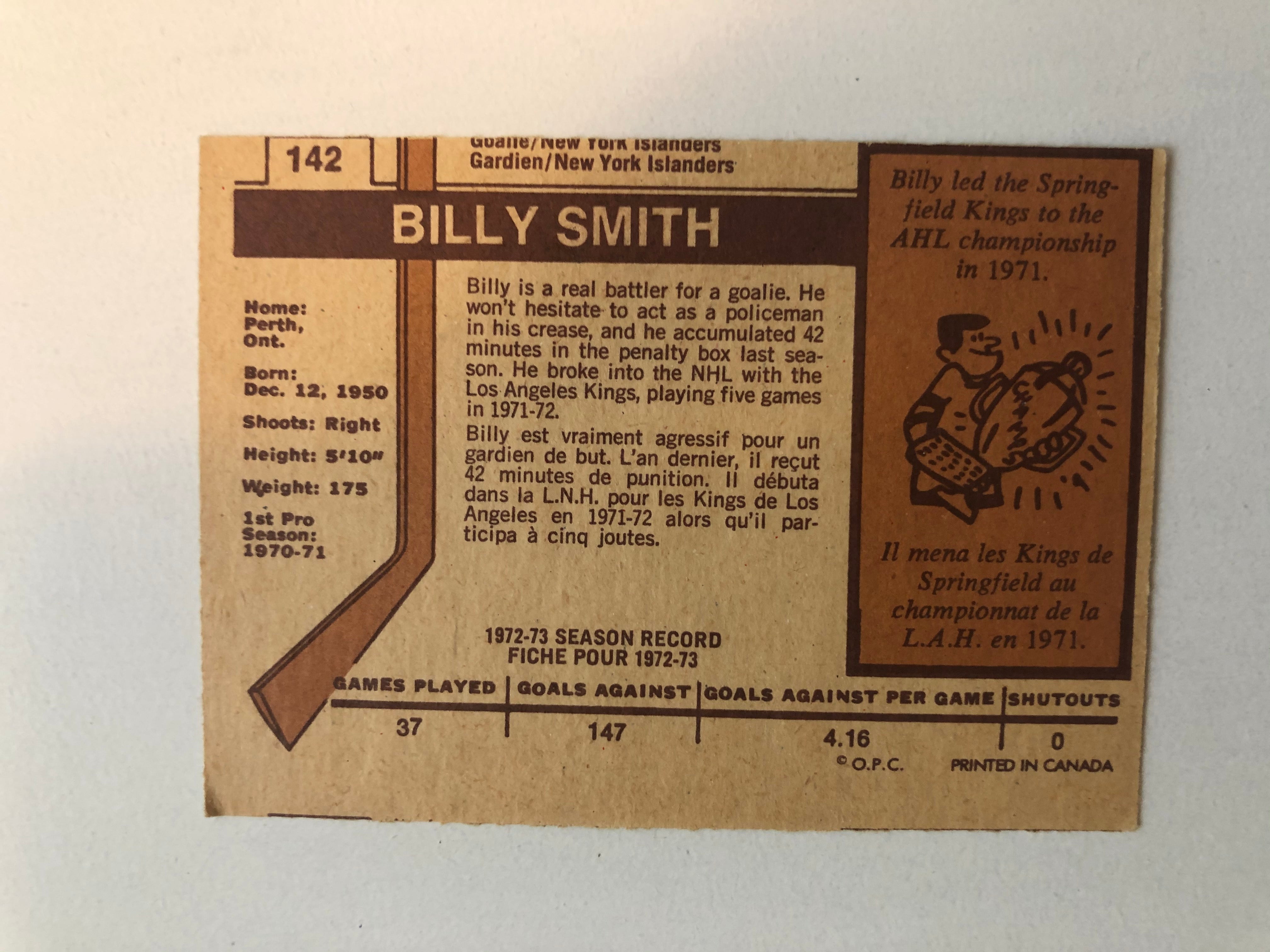 Billy Smith opc ex condition hockey rookie card 1973