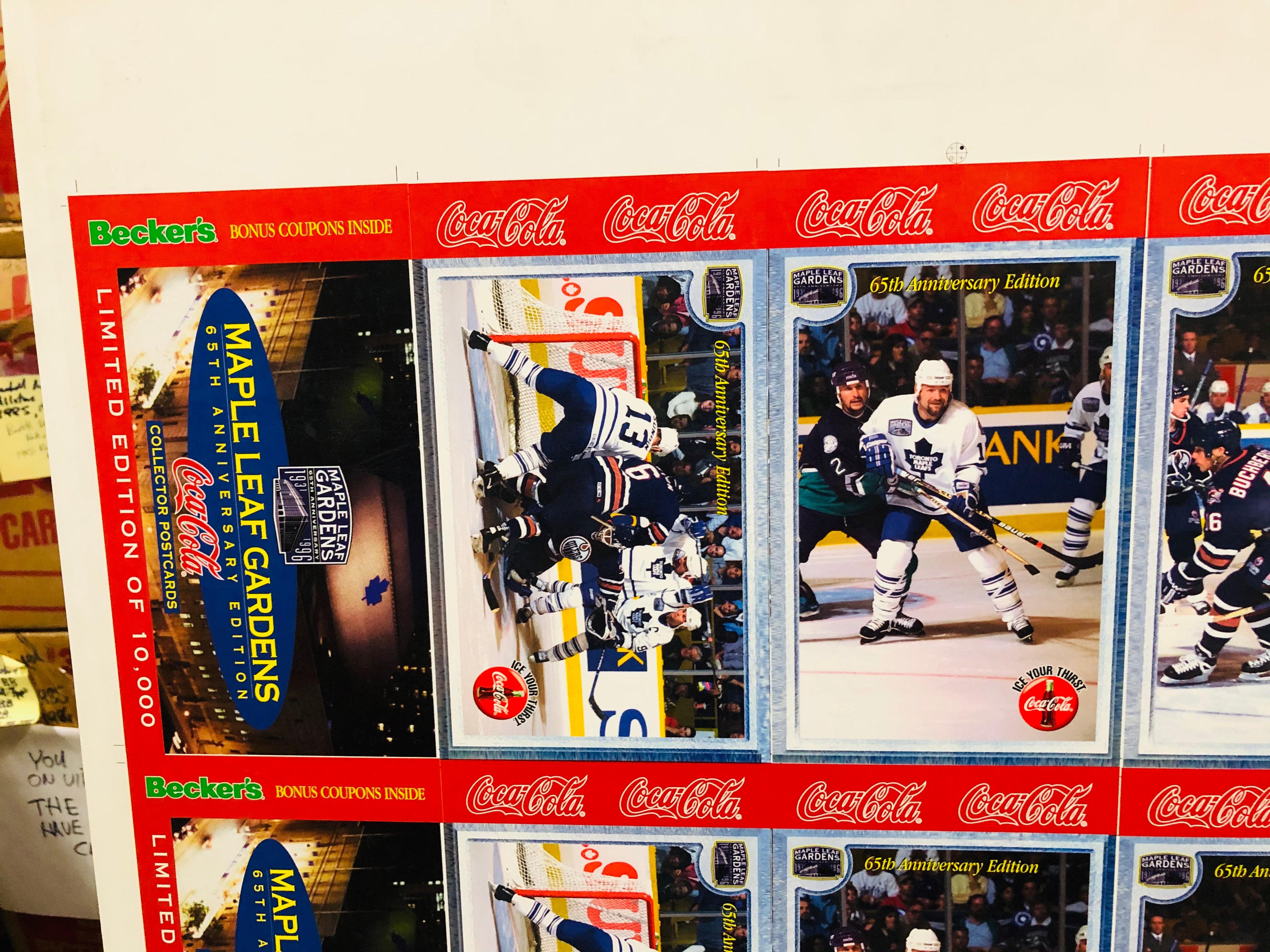 Toronto Maple Leafs Becker’s milk store rare uncut hockey cards sheet 1990s