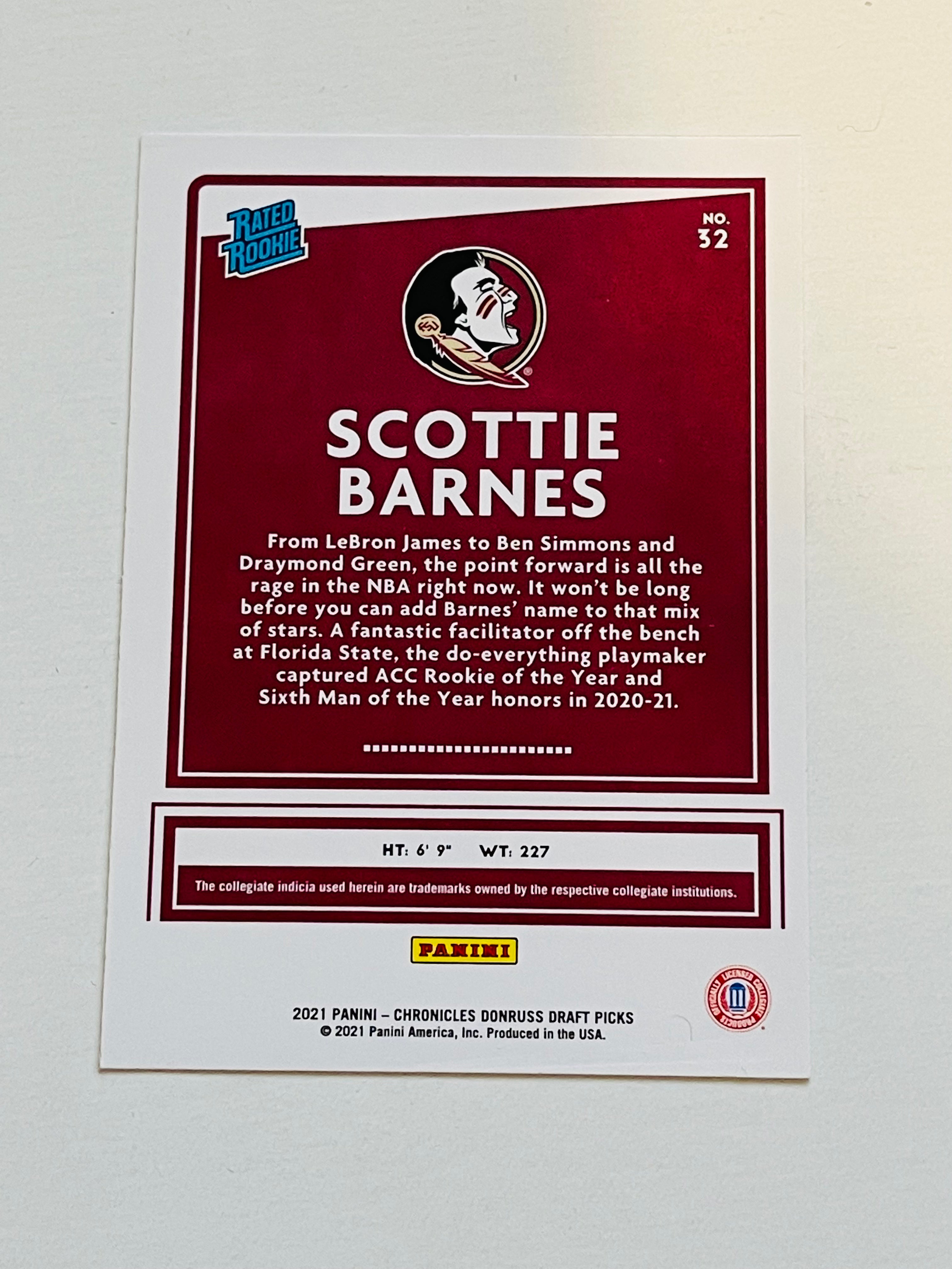 Scottie Barnes Donruss Toronto Raptors basketball rookie card 2021-22