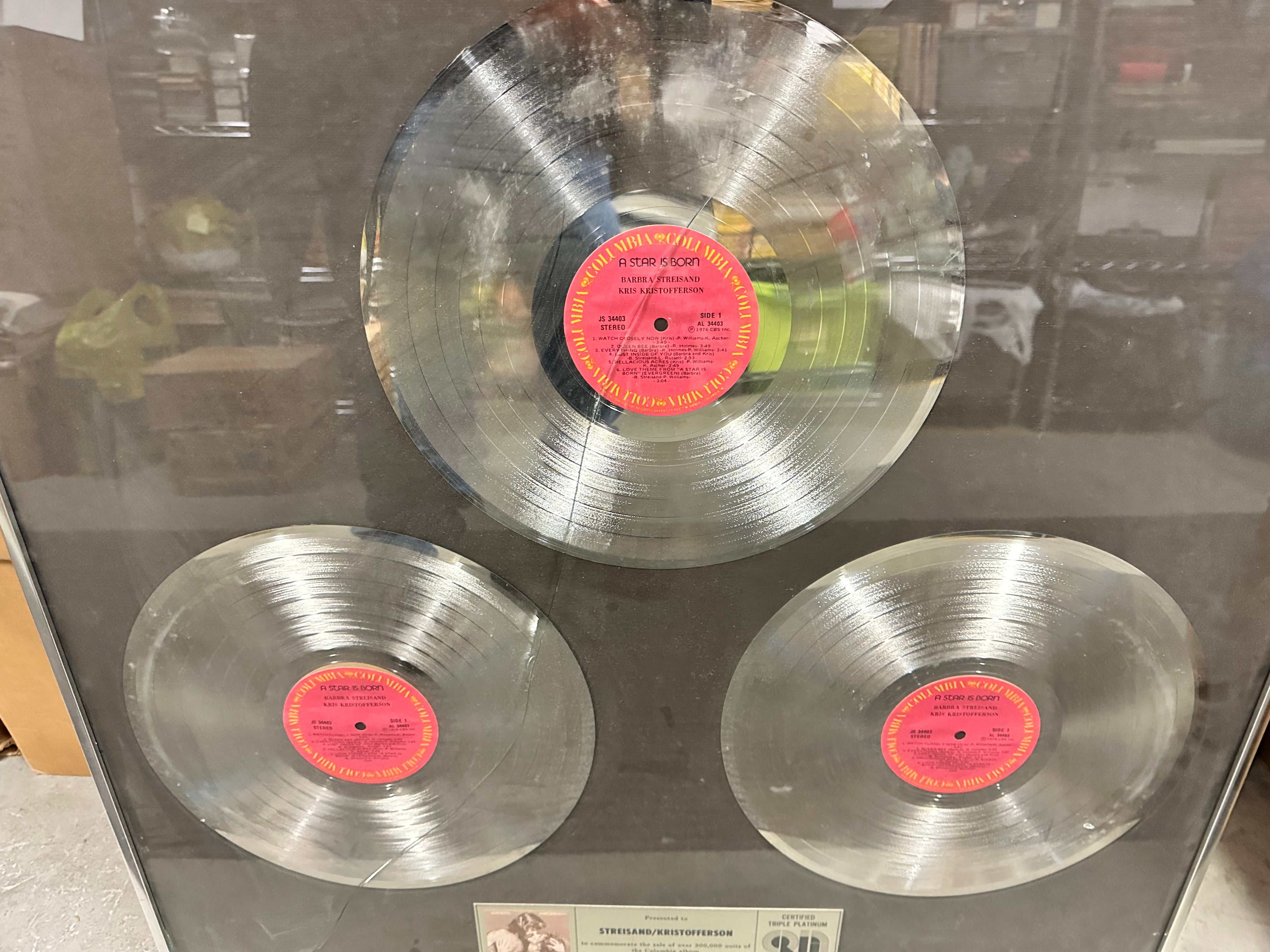 A Star is Born rare triple Platinum records set framed display 1977