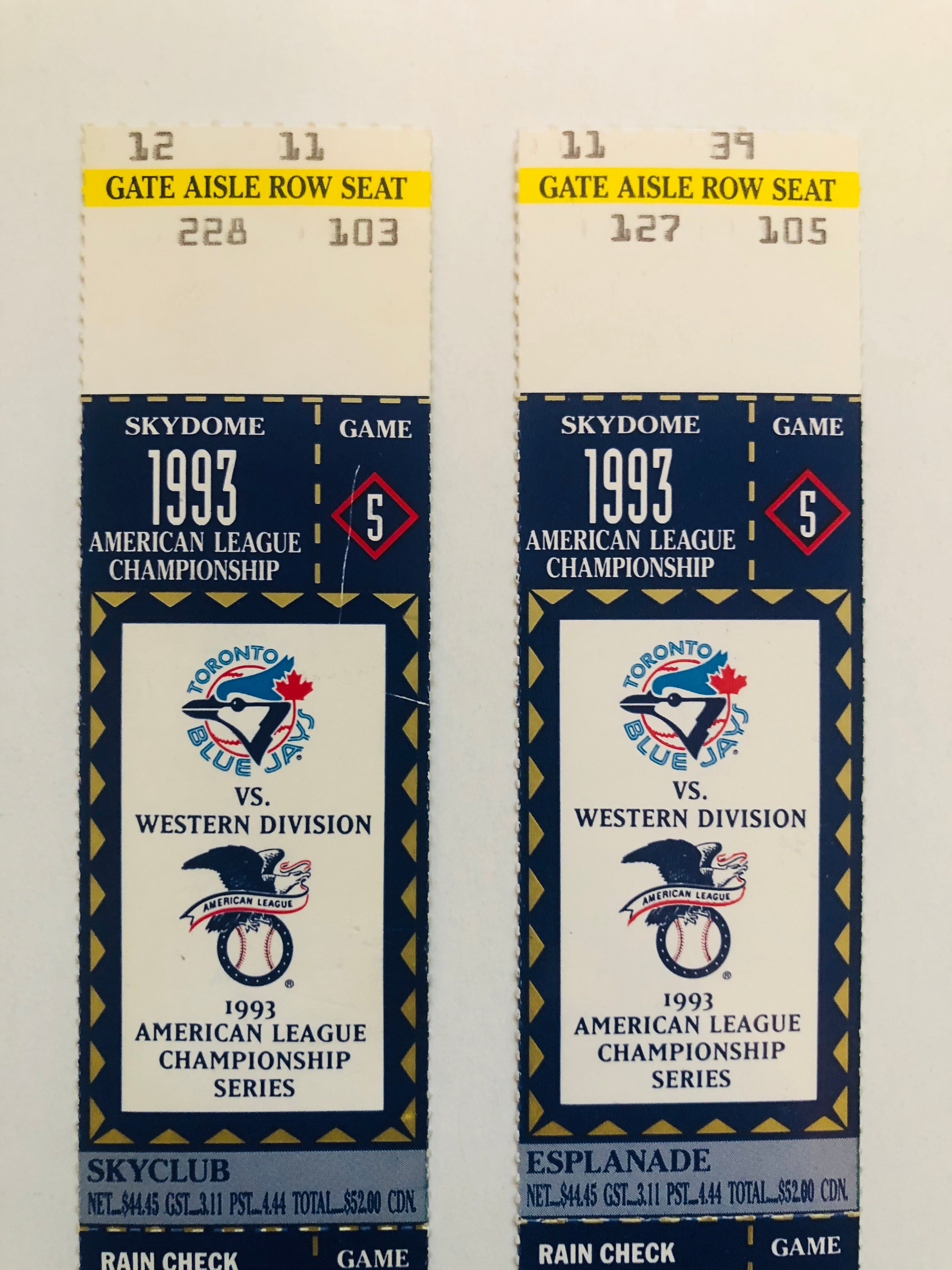 1993 Toronto Blue Jays ALC champions playoff tickets