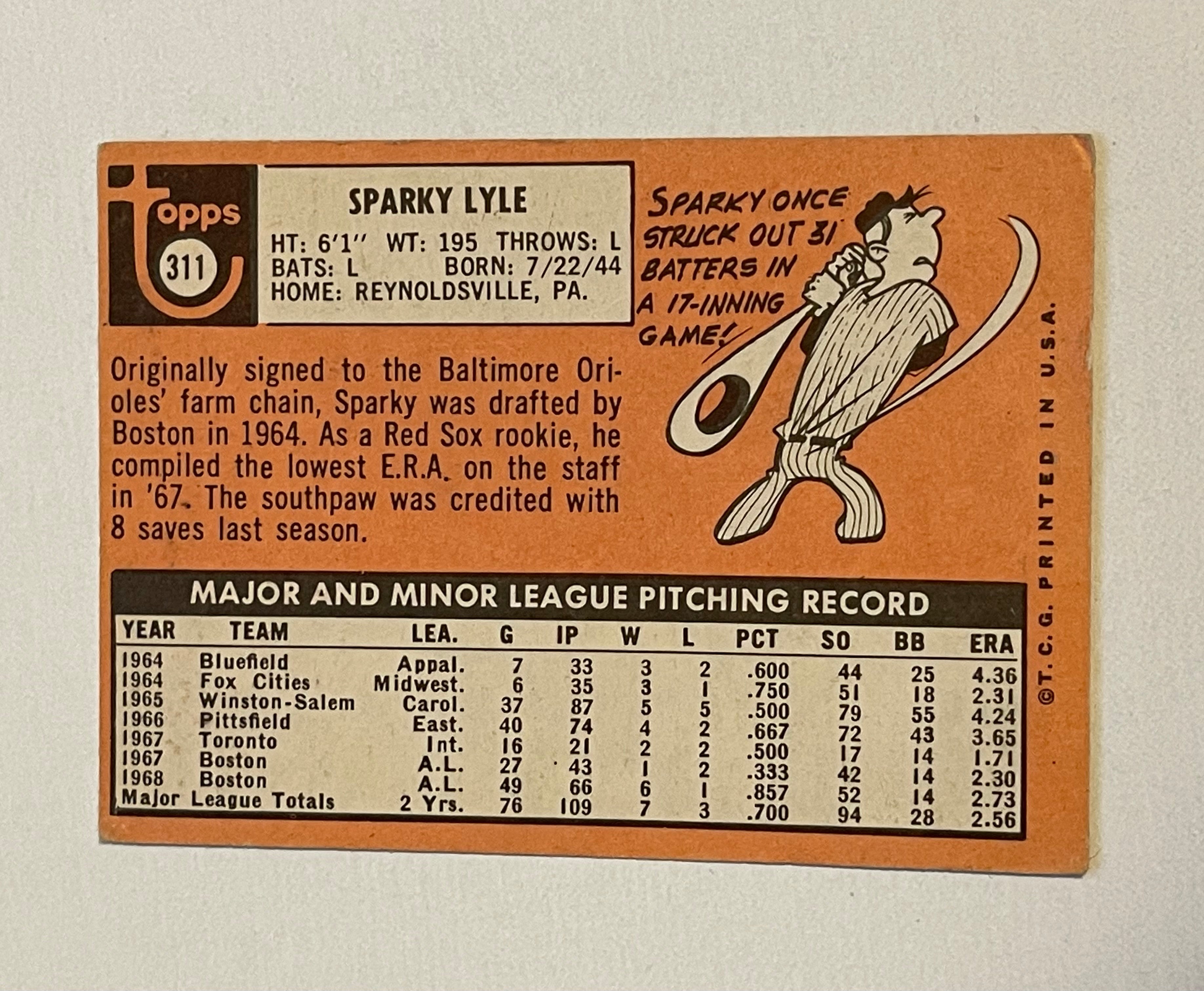 Sparky Lyle Topps rookie autograph baseball card 1969