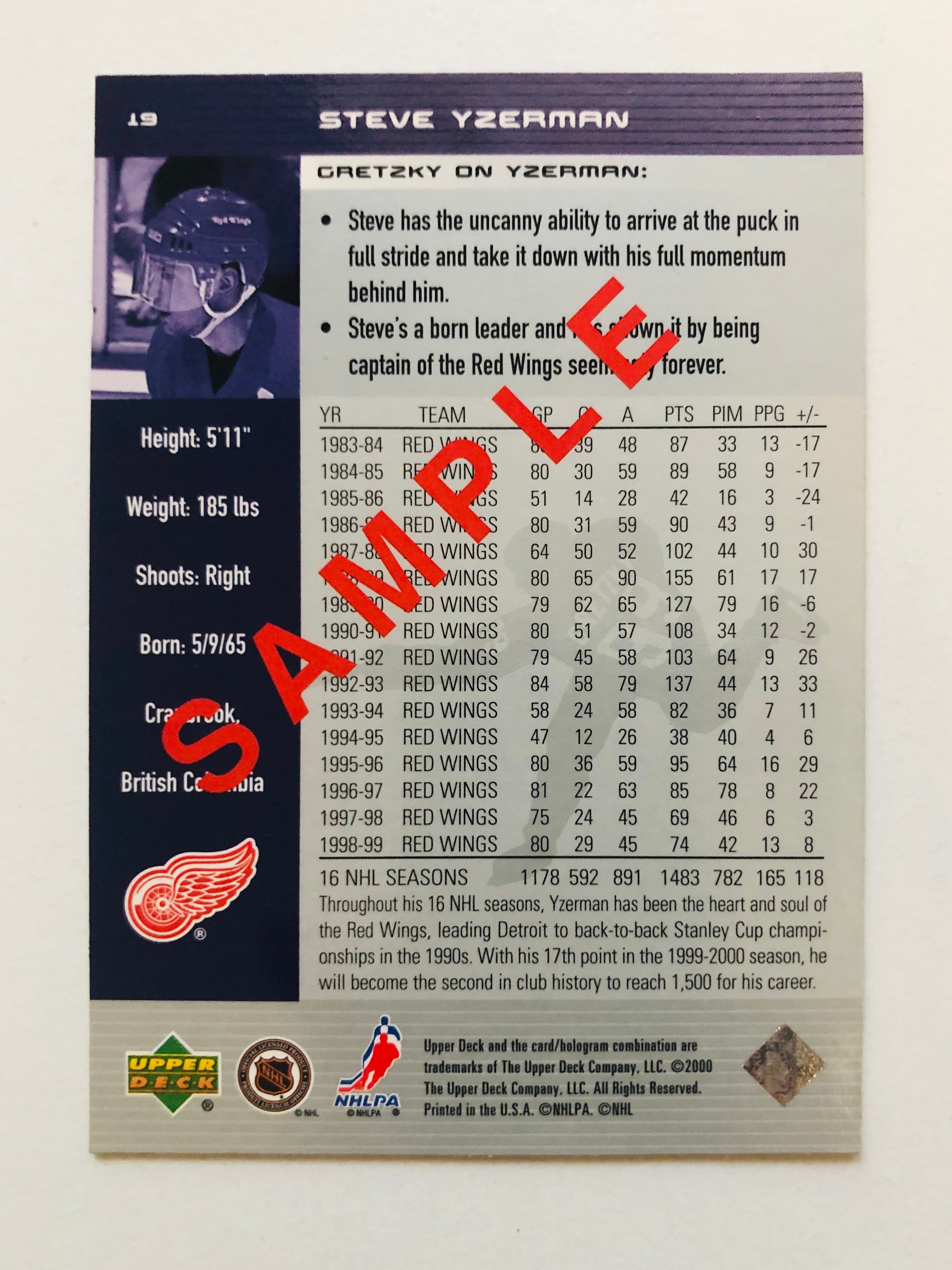 Steve Yzerman rare Upper Deck promo hockey card 2000