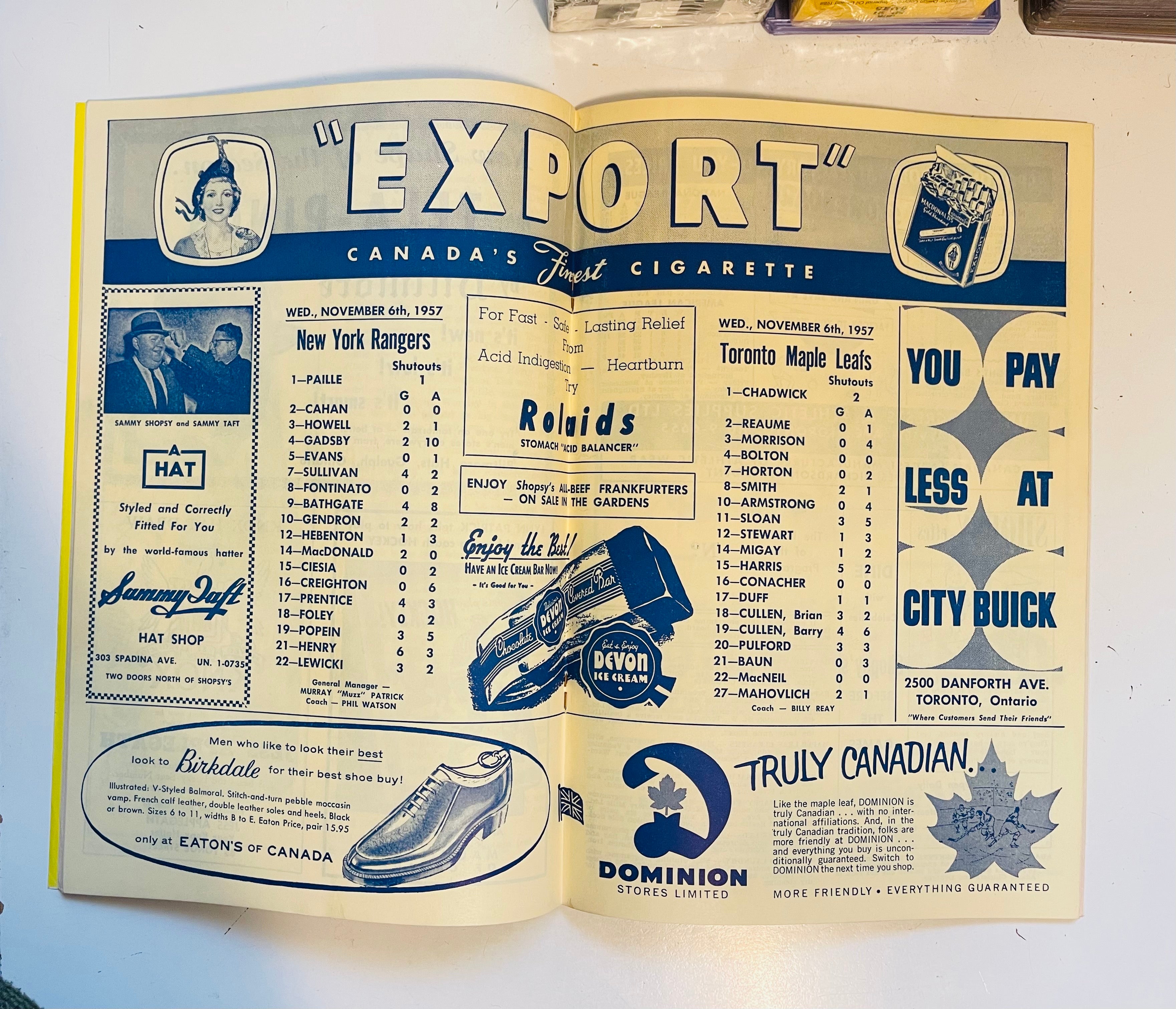 Maple Leaf Gardens hockey game program Nov 6.,1957