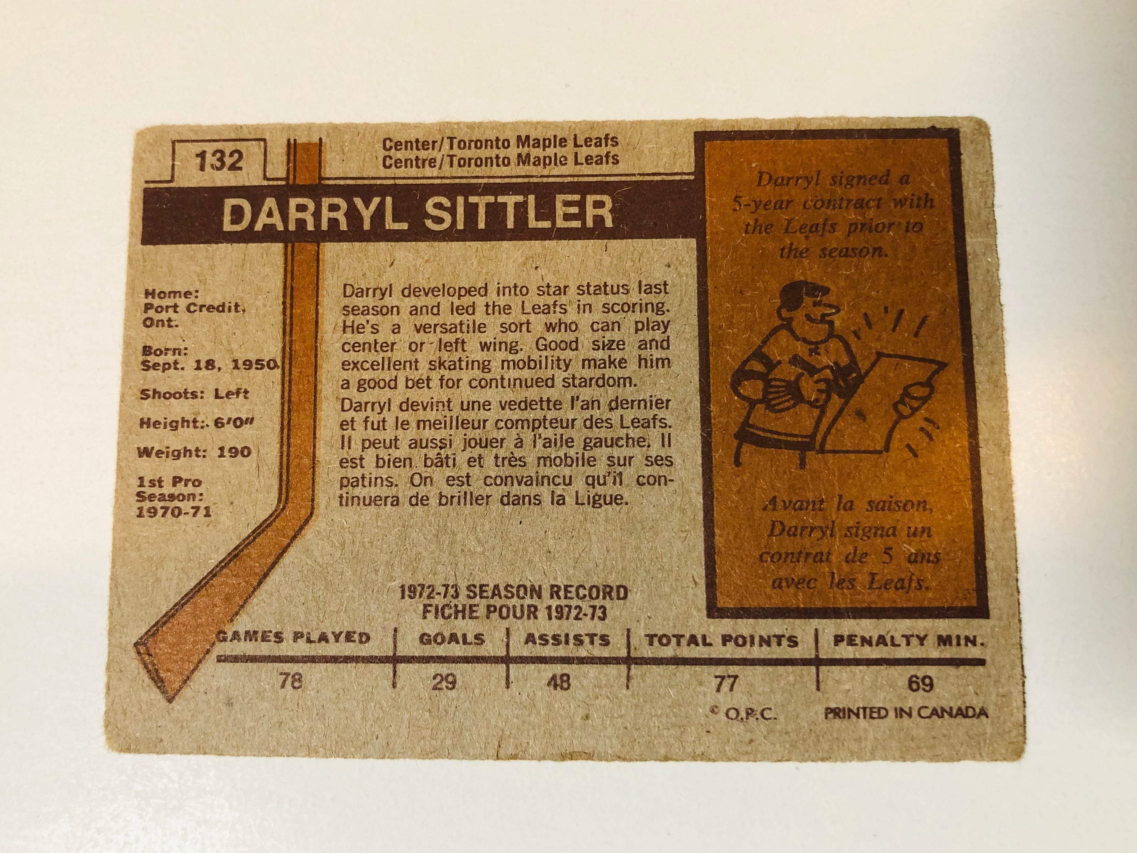 Darryl Sittler Toronto Maple Leafs signed hockey card with COA