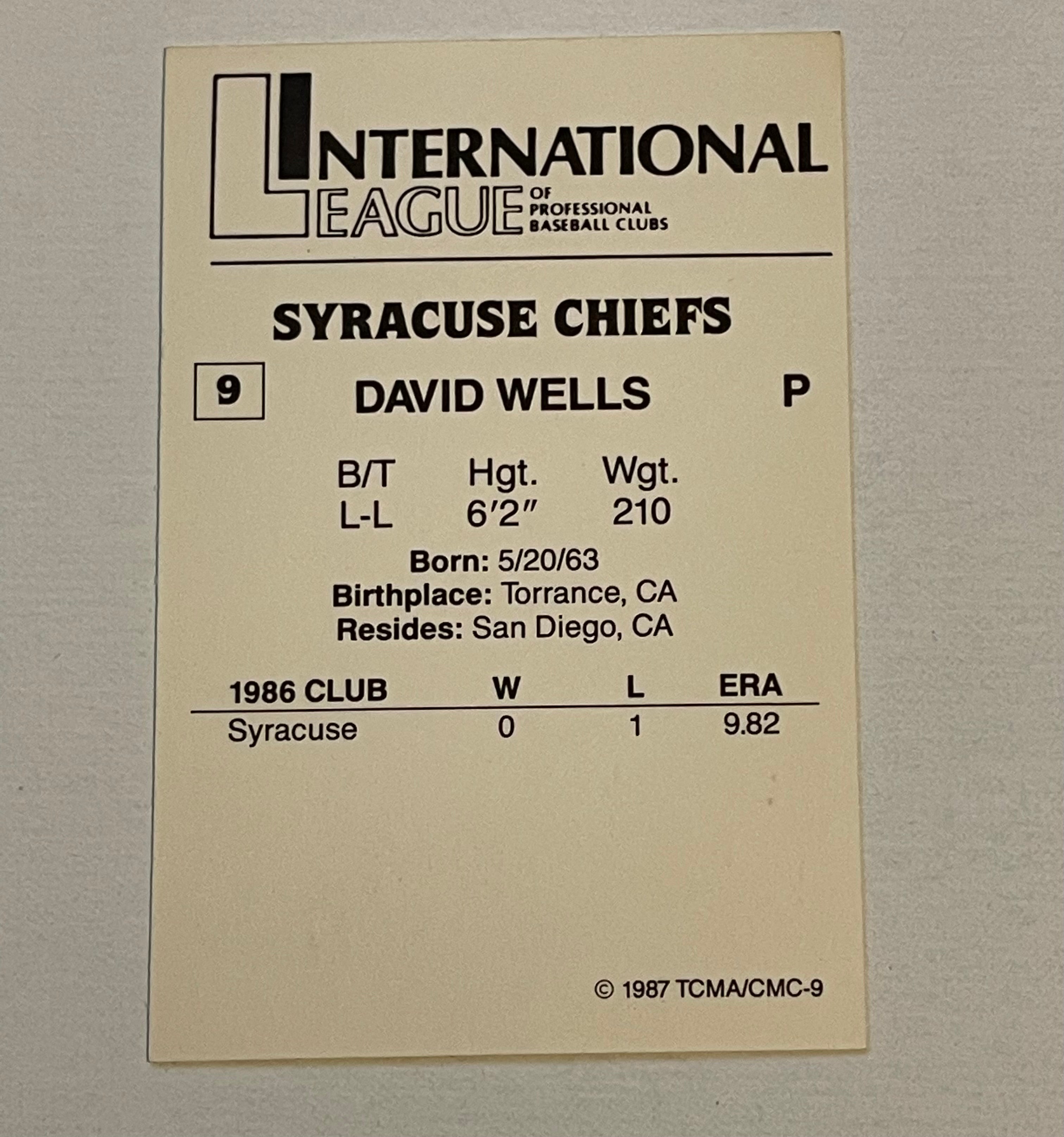 Toronto Blue Jays David Wells autograph rookie card with 1987