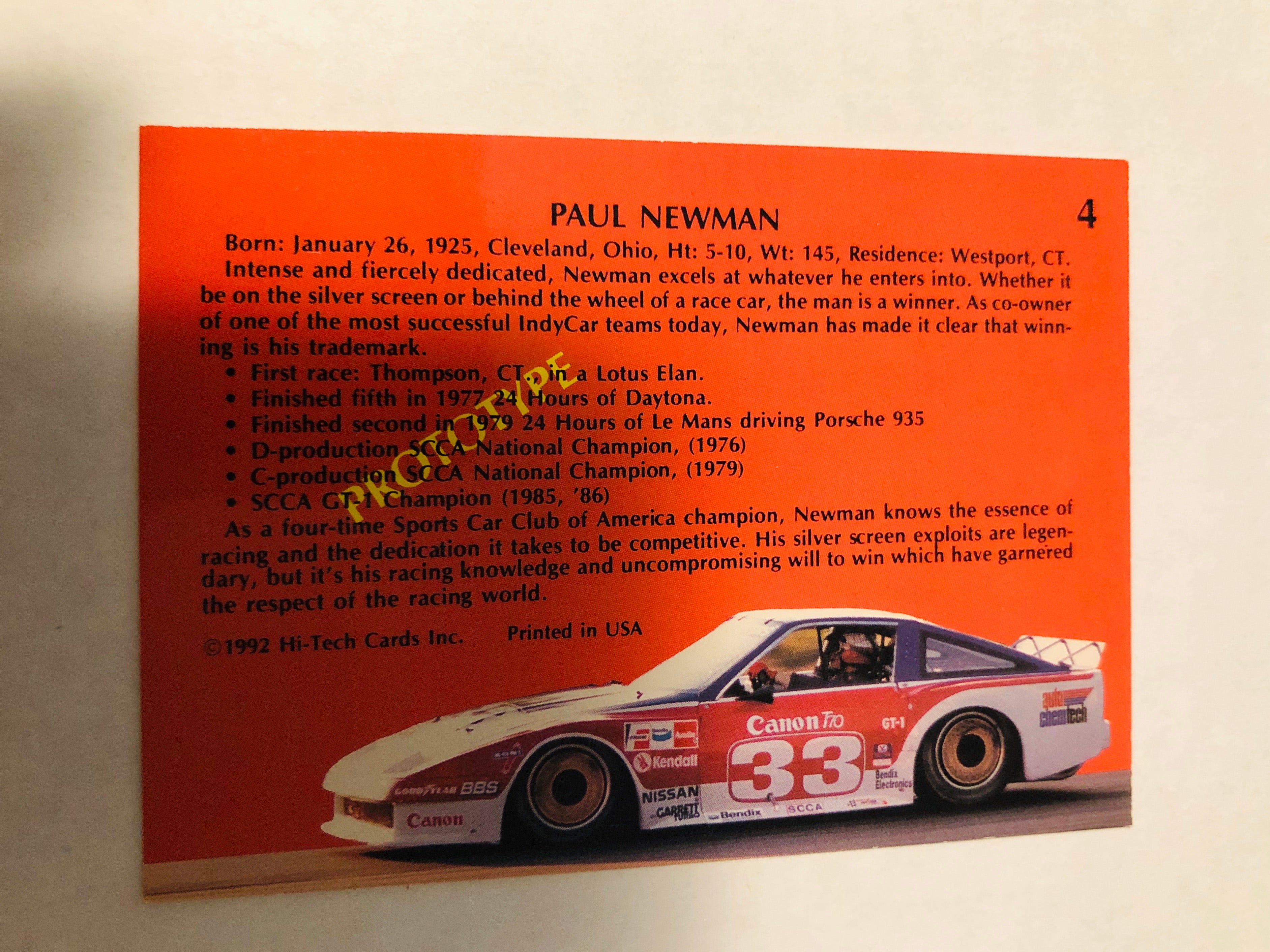 Paul Newman rare racing card promo 1990s
