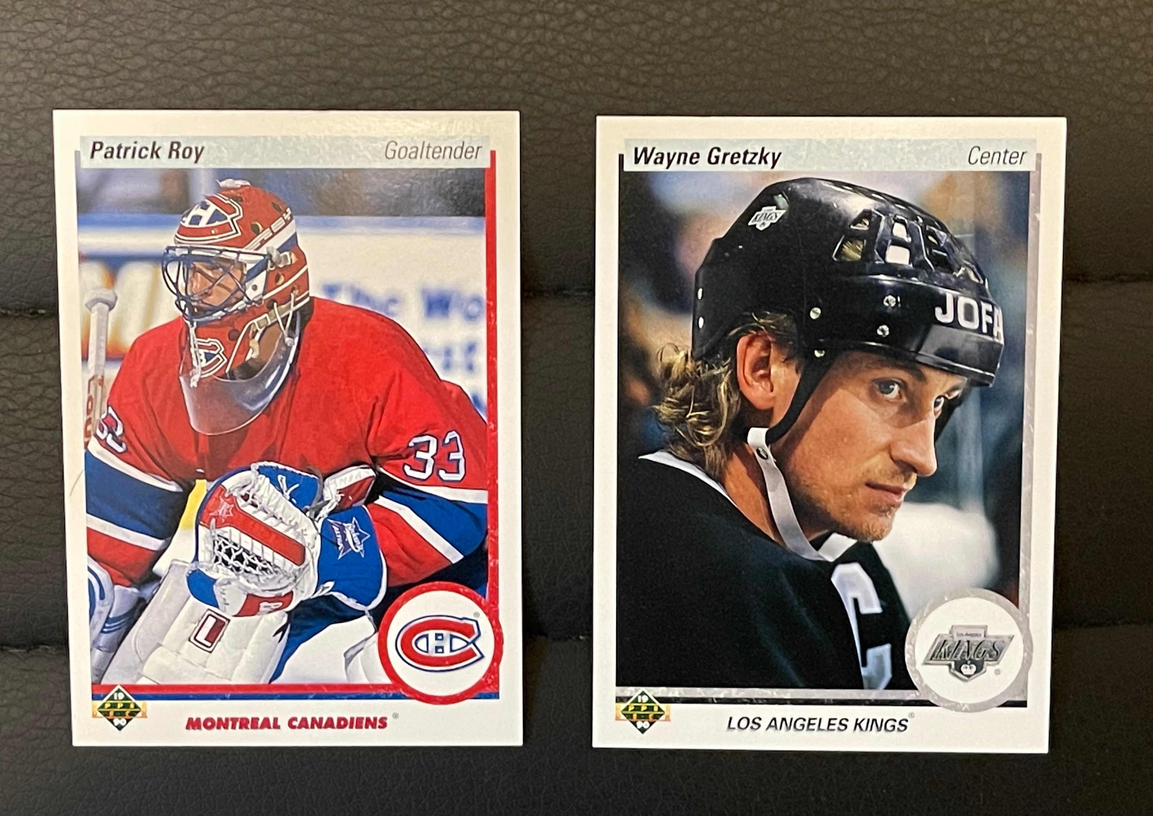 rare 1990 hockey cards Wayne Gretzky/Patrick Roy two rare Upperdeck promo cards 1990