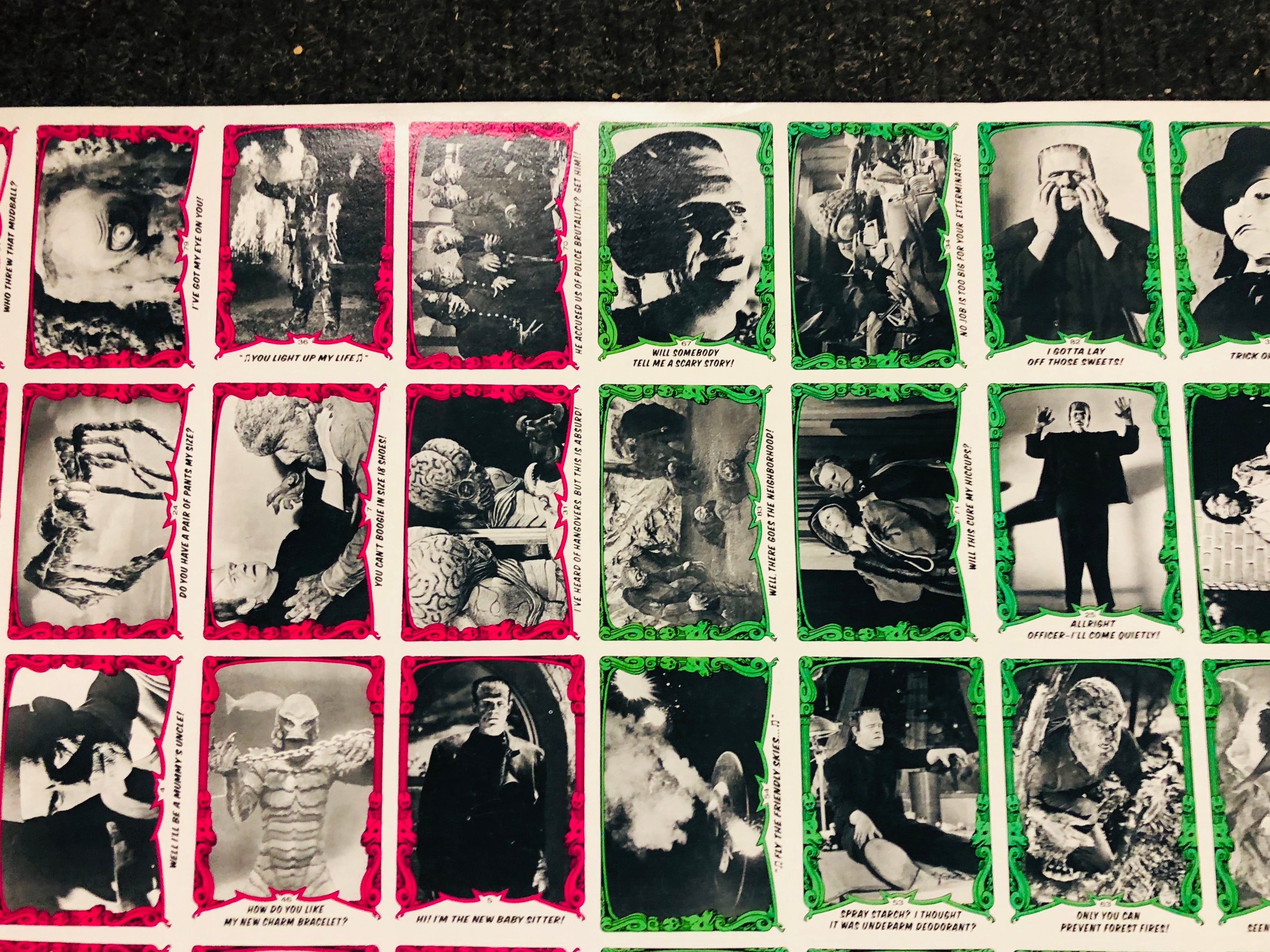 Universal Monsters You’ll die Laughing rare uncut cards sheet 1980