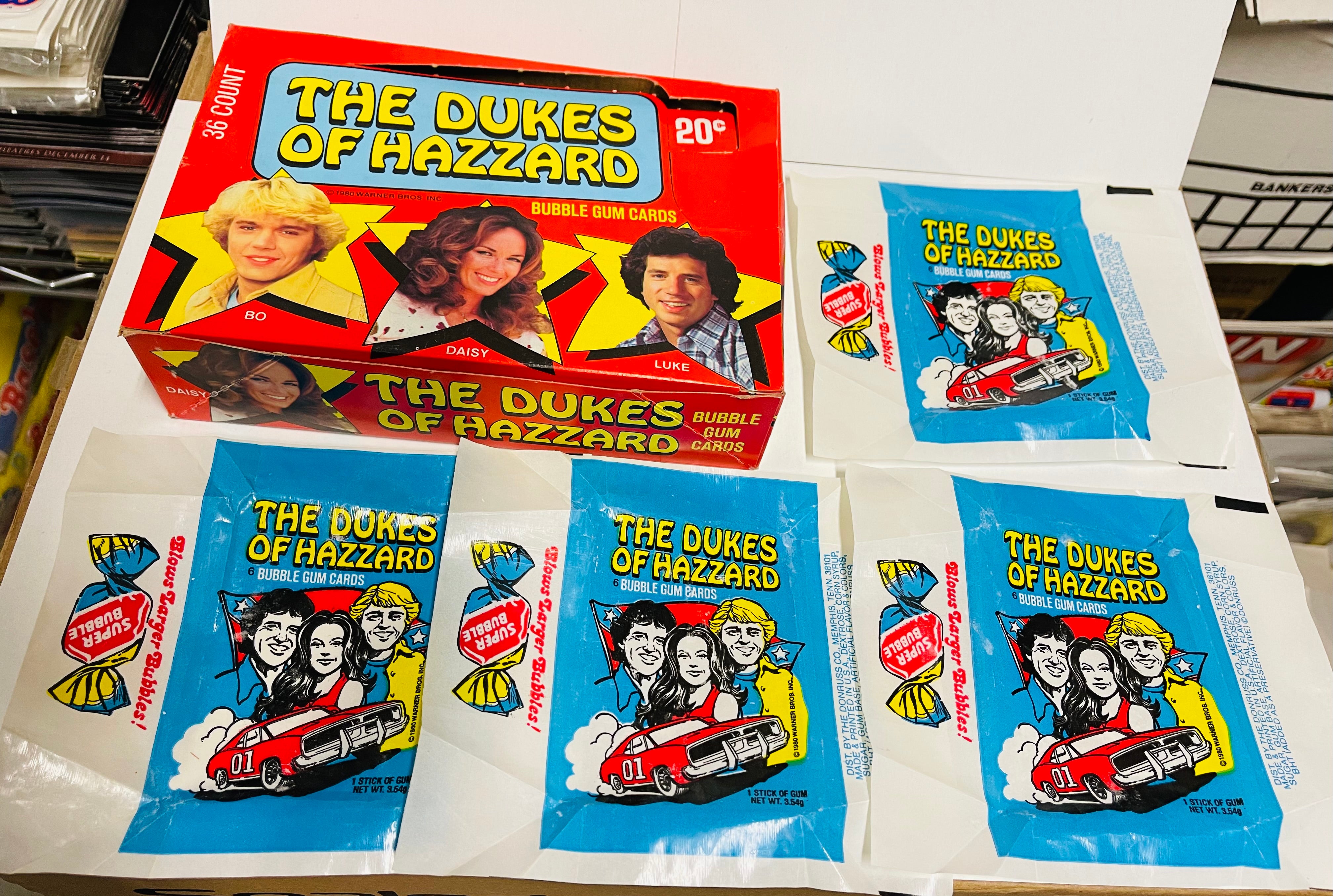 Dukes of Hazzard TV show rare empty display box with 4 wrappers 1981