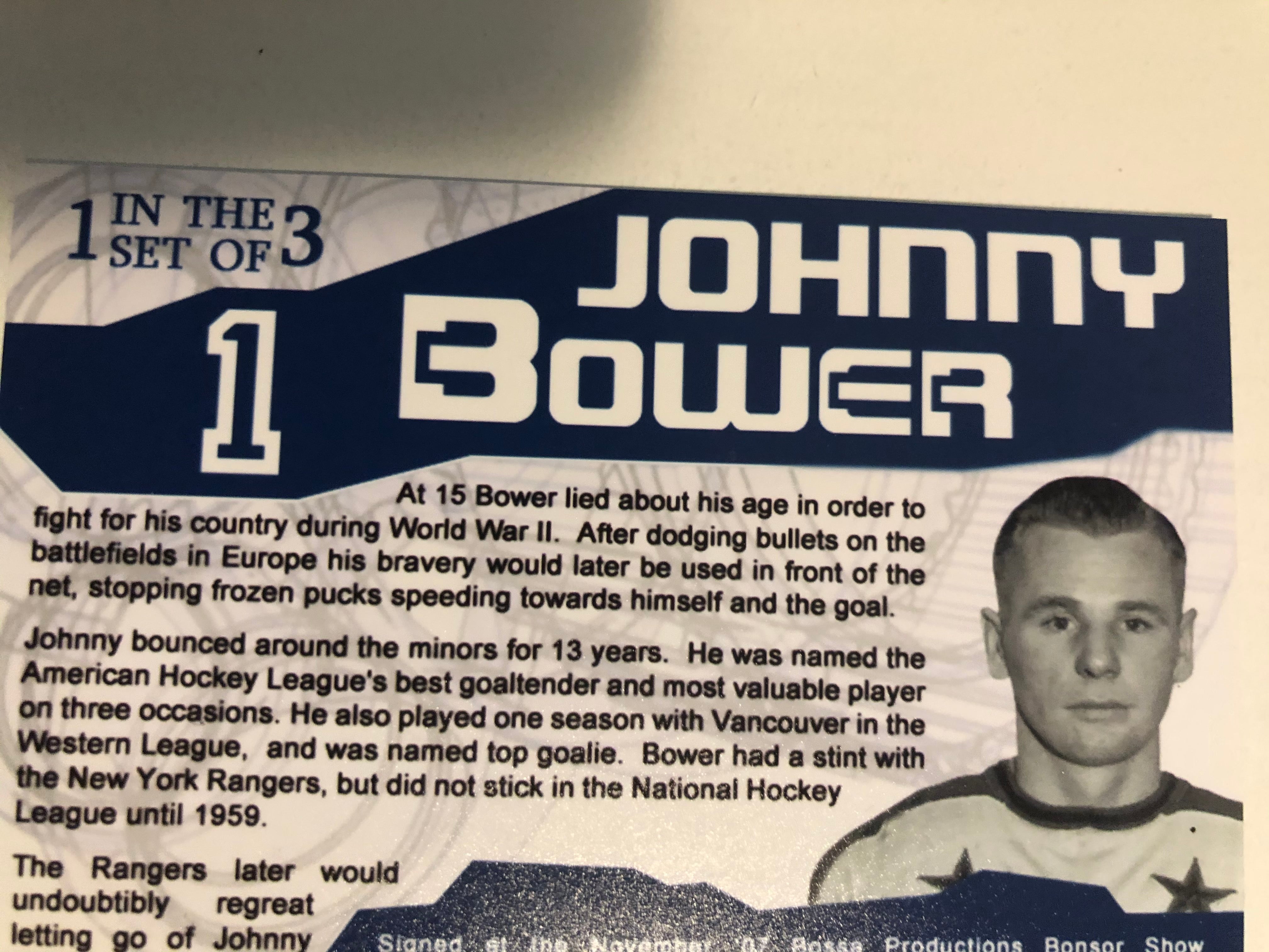 Johnny Bower Leafs legend signed numbered 14/25 card COA