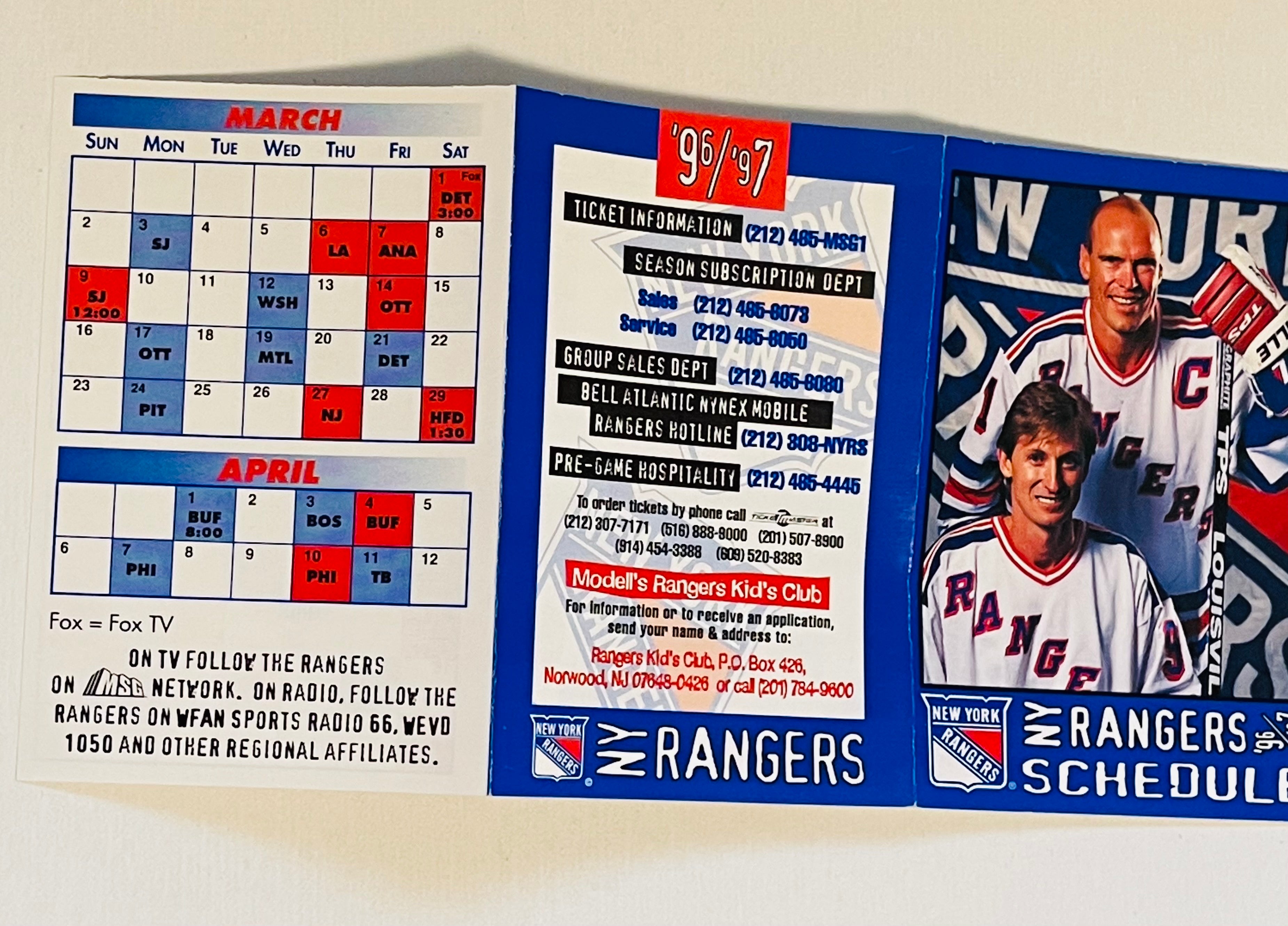 1996 Wayne Gretzky New York Rangers vintage hockey pocket schedule