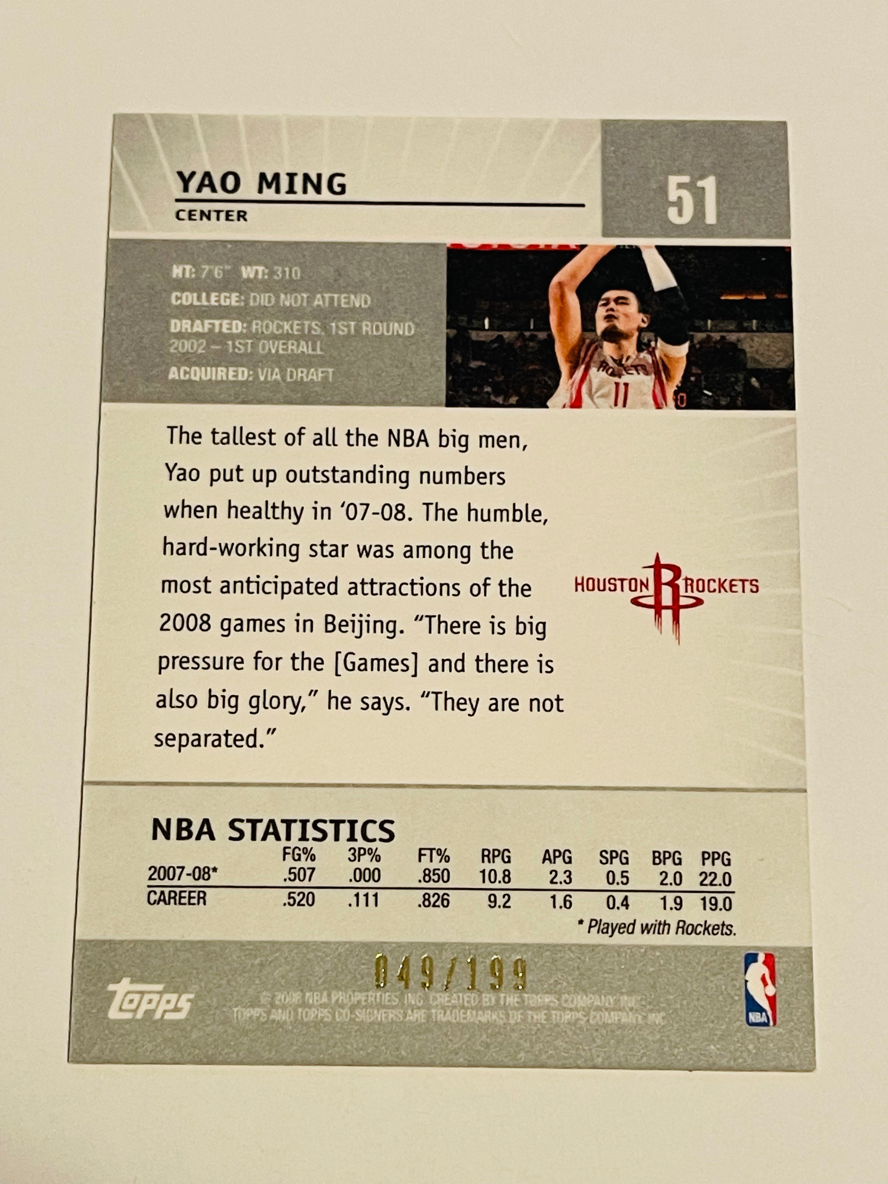 Yao Ming Topps numbered silver insert basketball card 2008