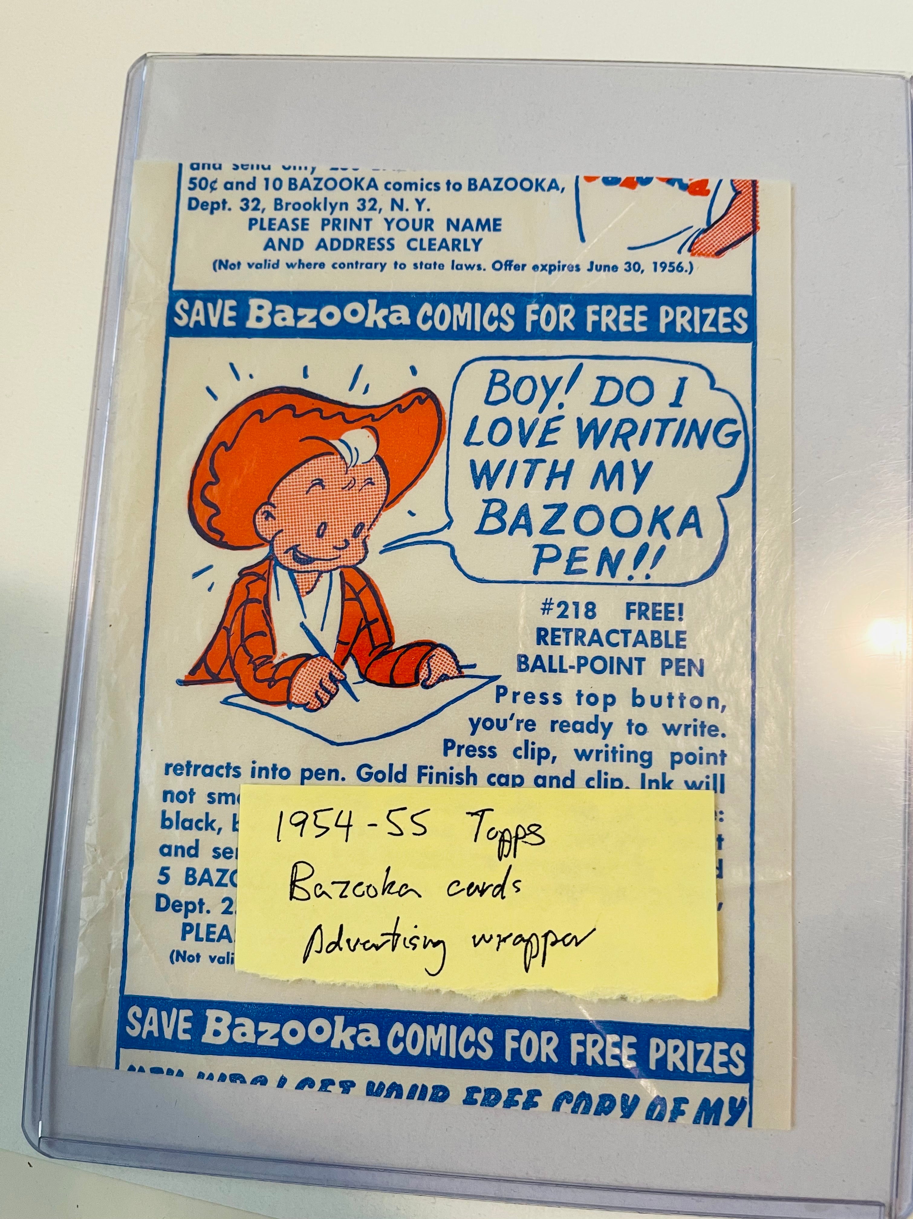 Bazooka Joe Topps rare advertising wrapper 1954