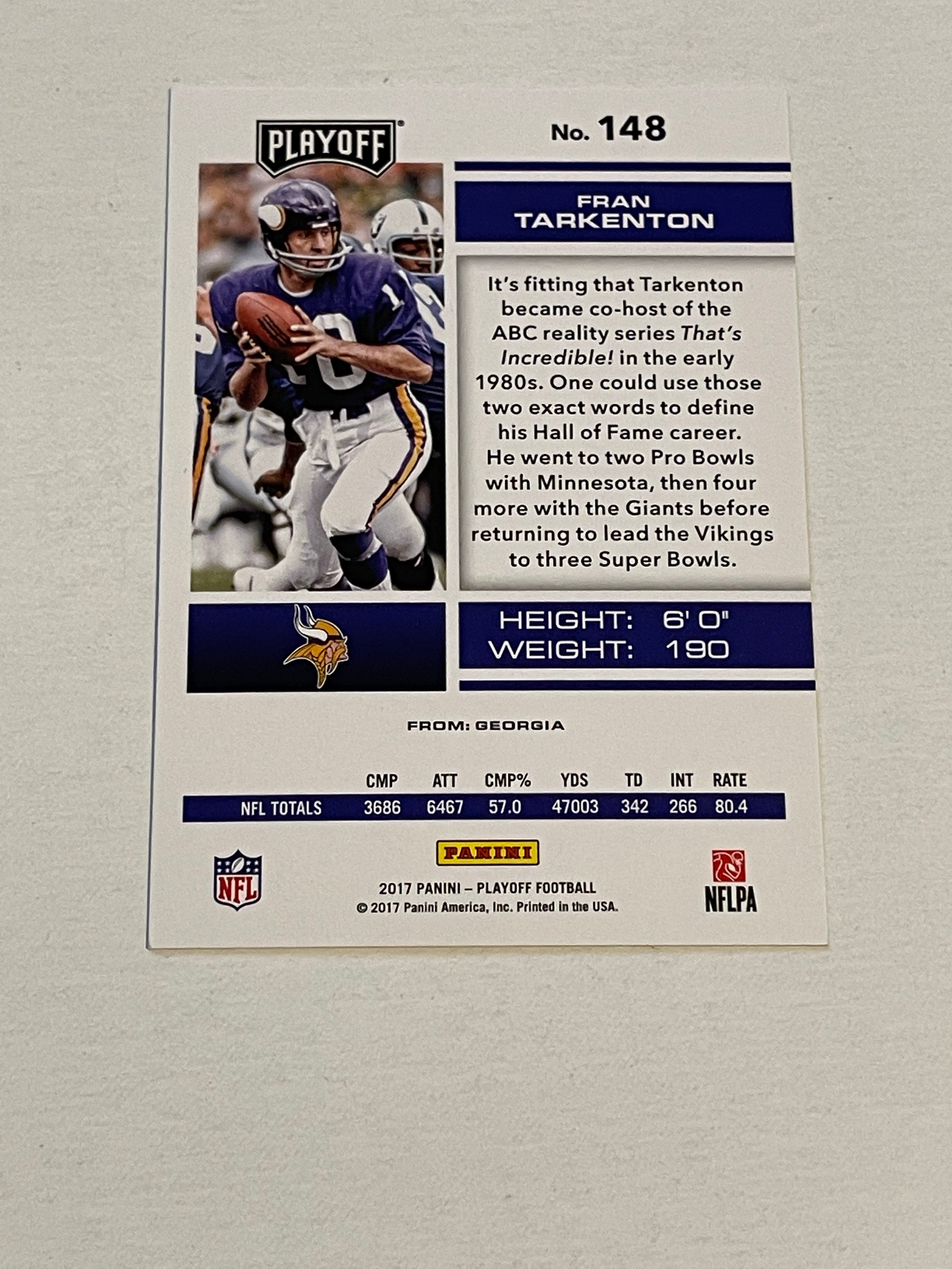 Frank Tarkenton football autograph insert card