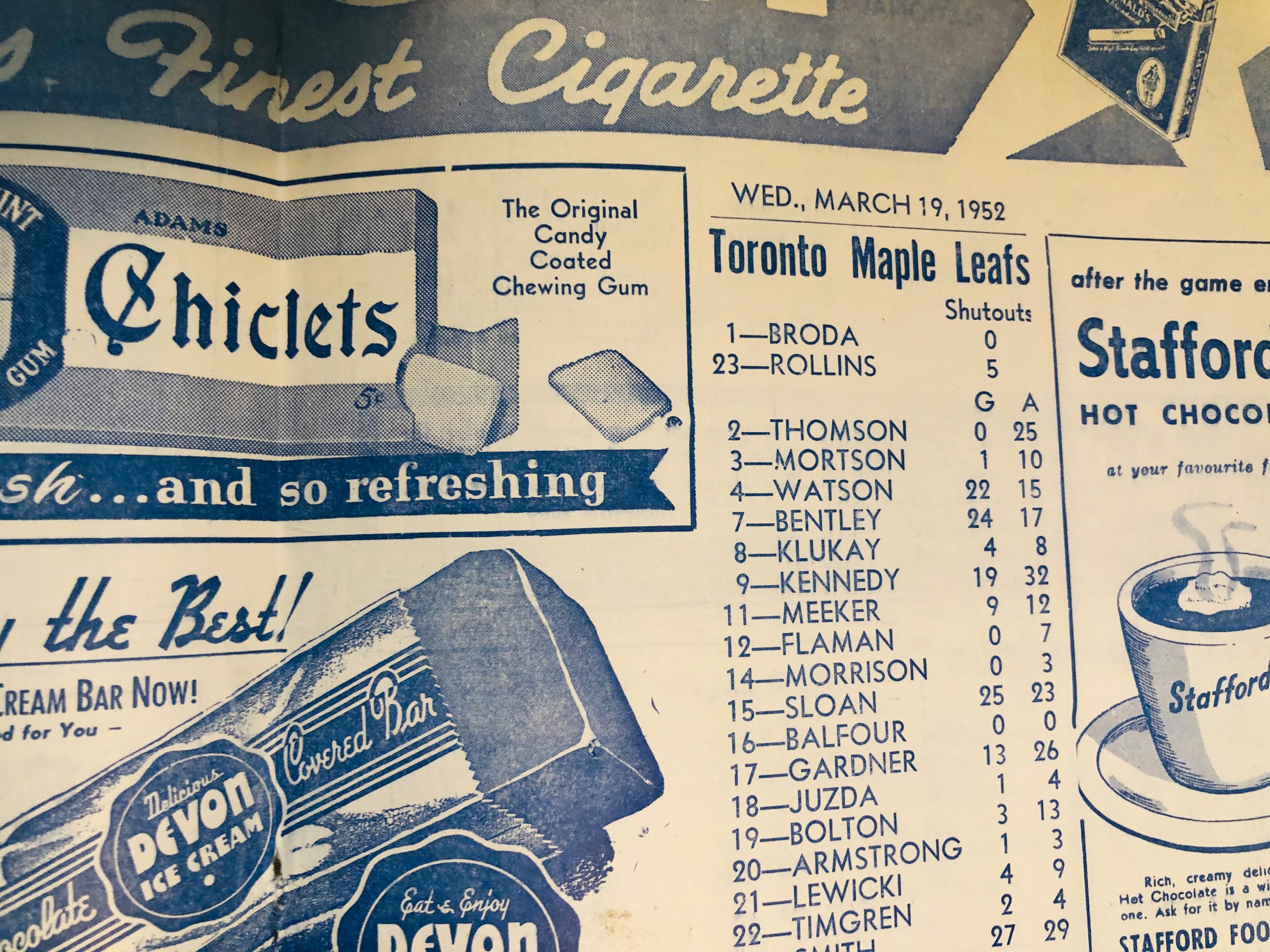 Toronto Maple Leafs hockey game program Mar.19,1952