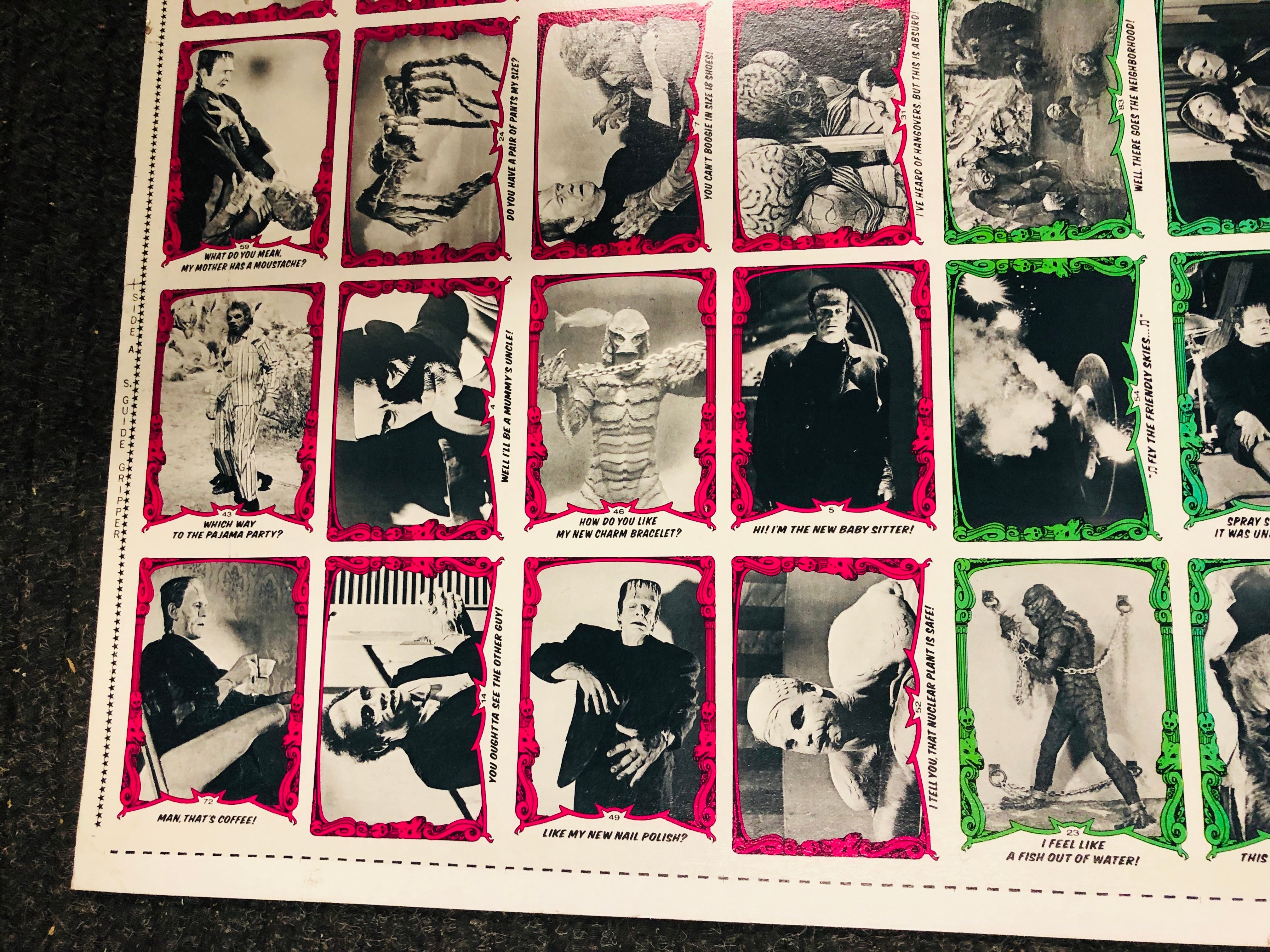 Universal Monsters You’ll die Laughing rare uncut cards sheet 1980