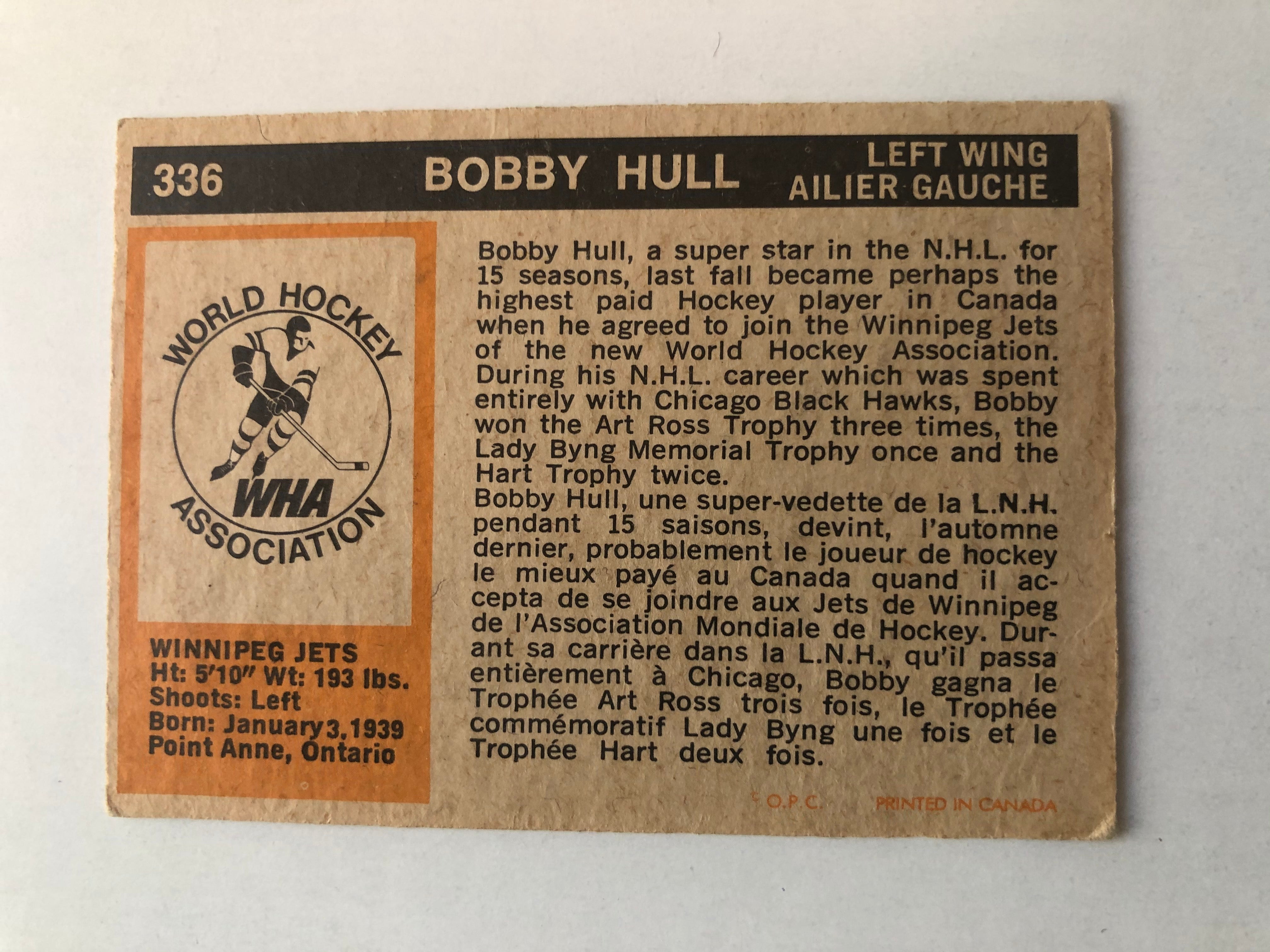 Bobby Hull WHA signed vintage hockey card with COA