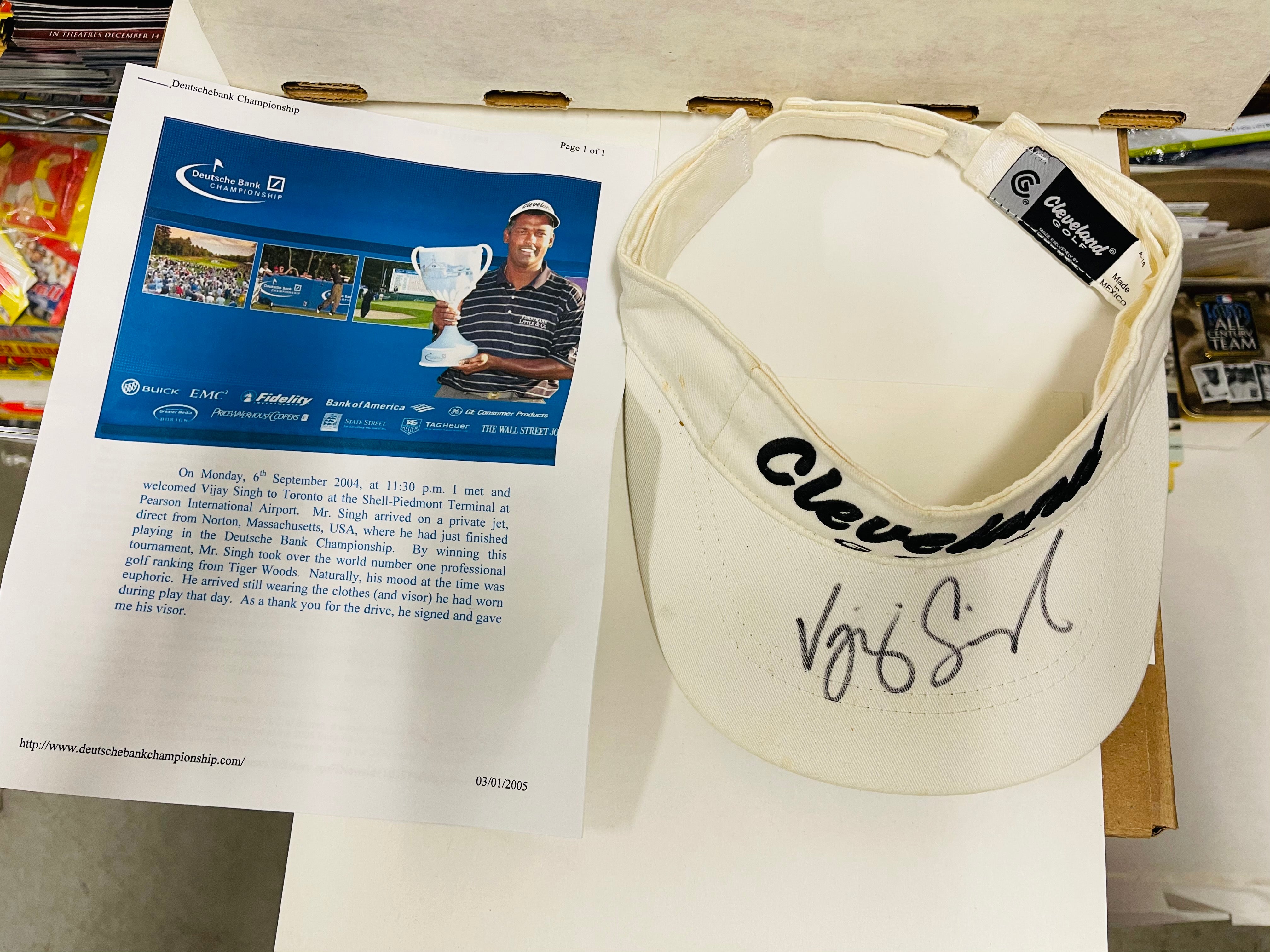 Golf superstar Vijay Singh signed in person hat with COA