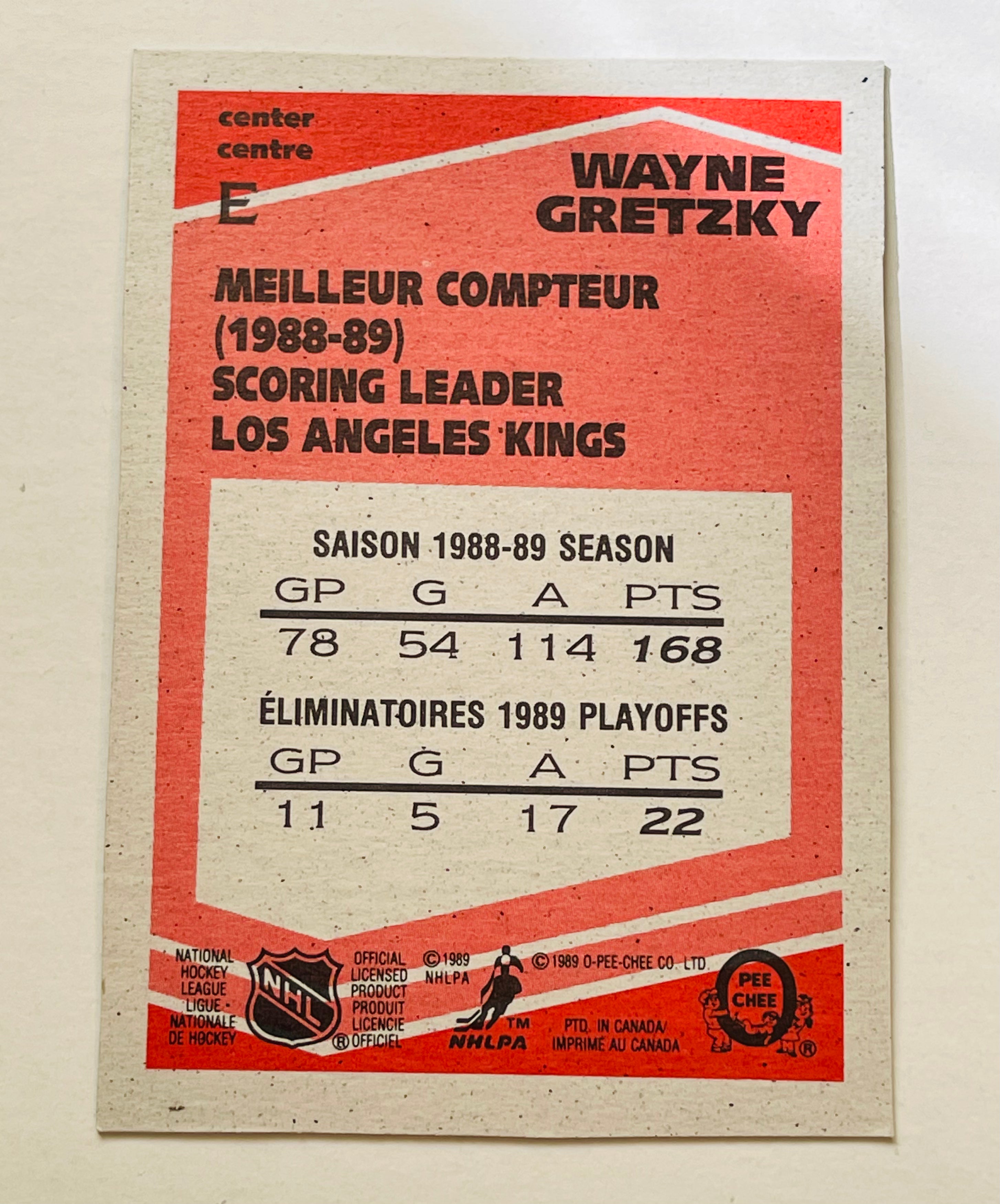Wayne Gretzky opc E box bottom high grade hockey card 1989