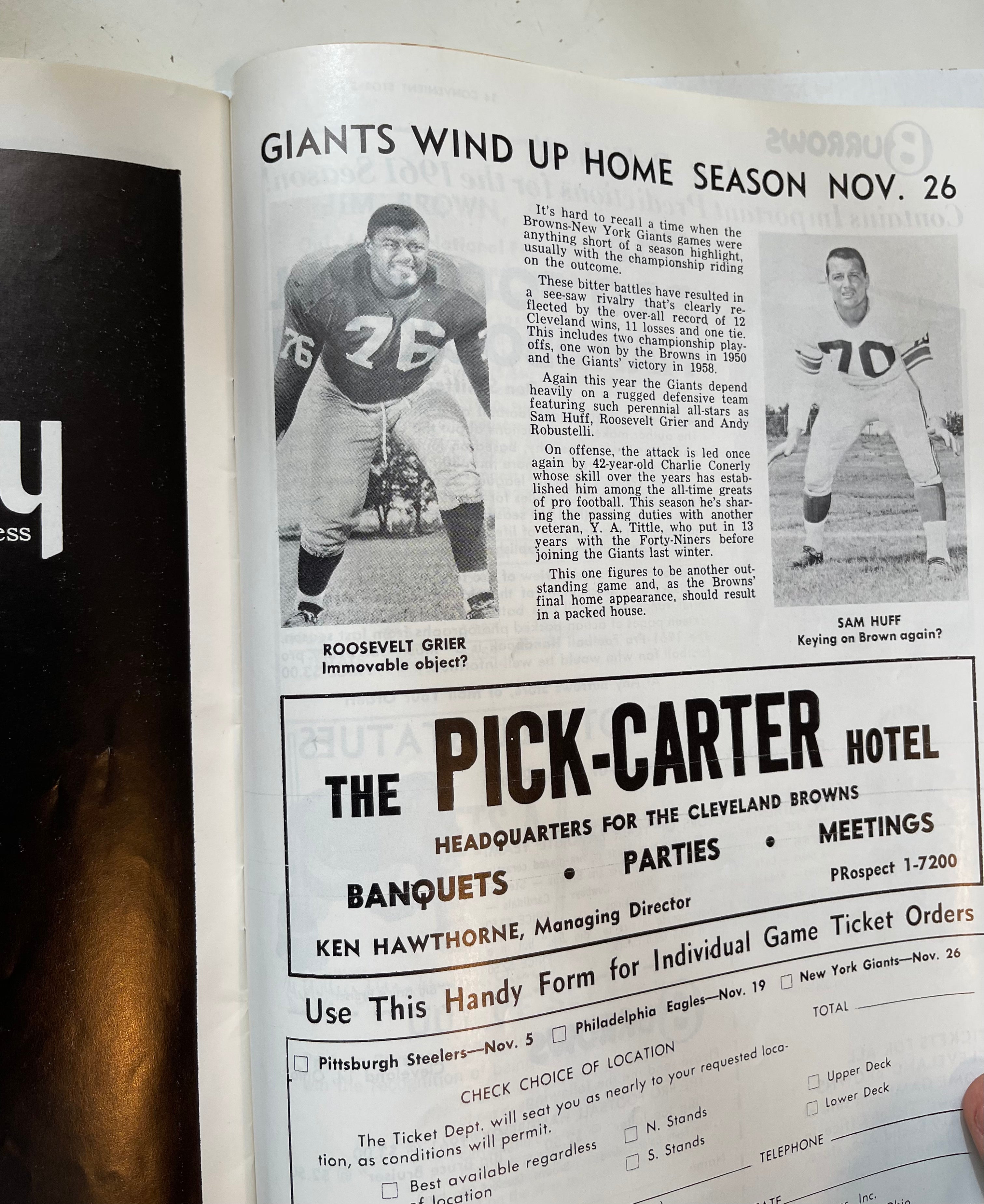 1961 Cleveland Browns vs Green Bay Packers rare game football program