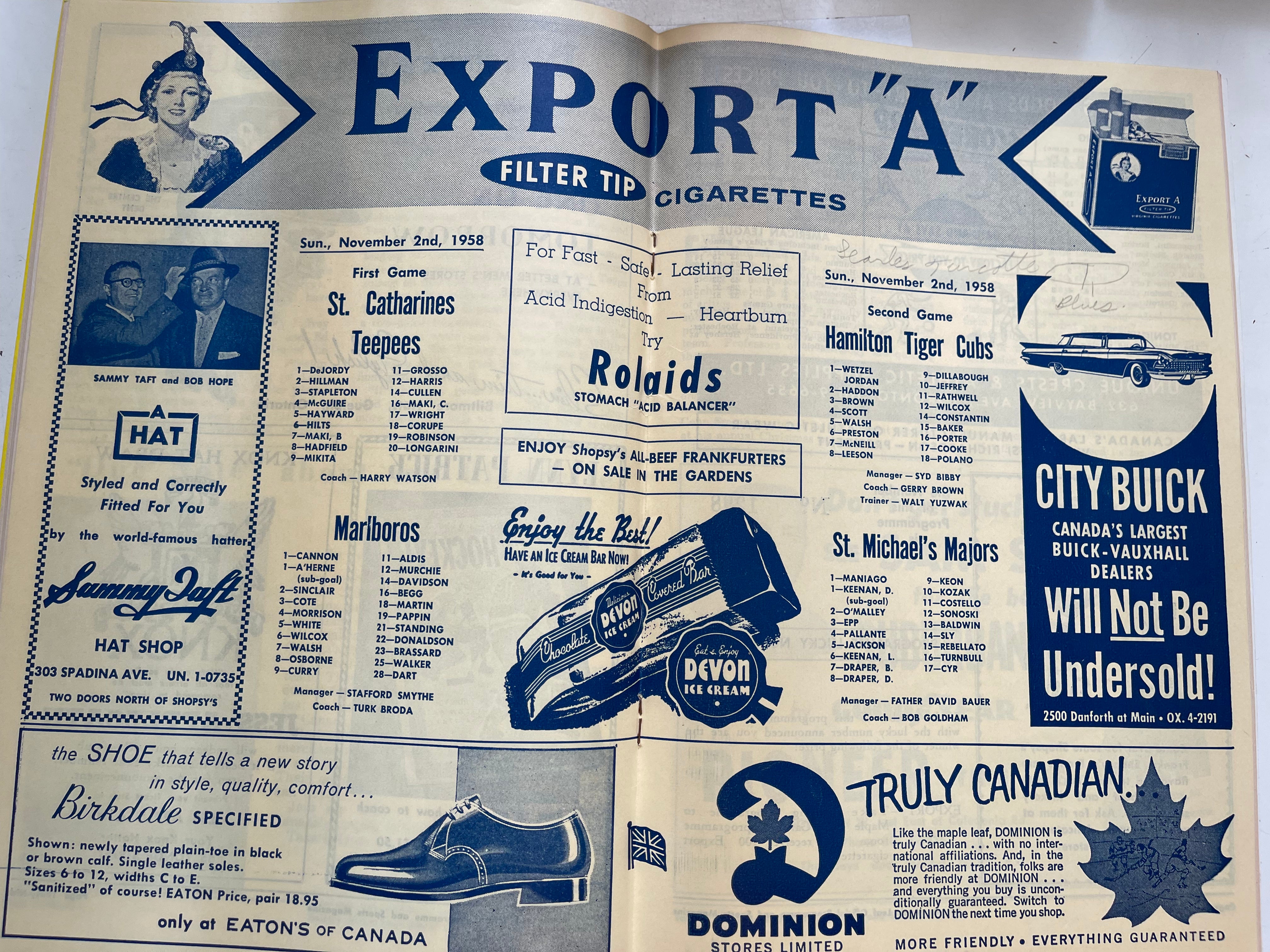 Maple Leaf Gardens hockey program Nov.2, 1958