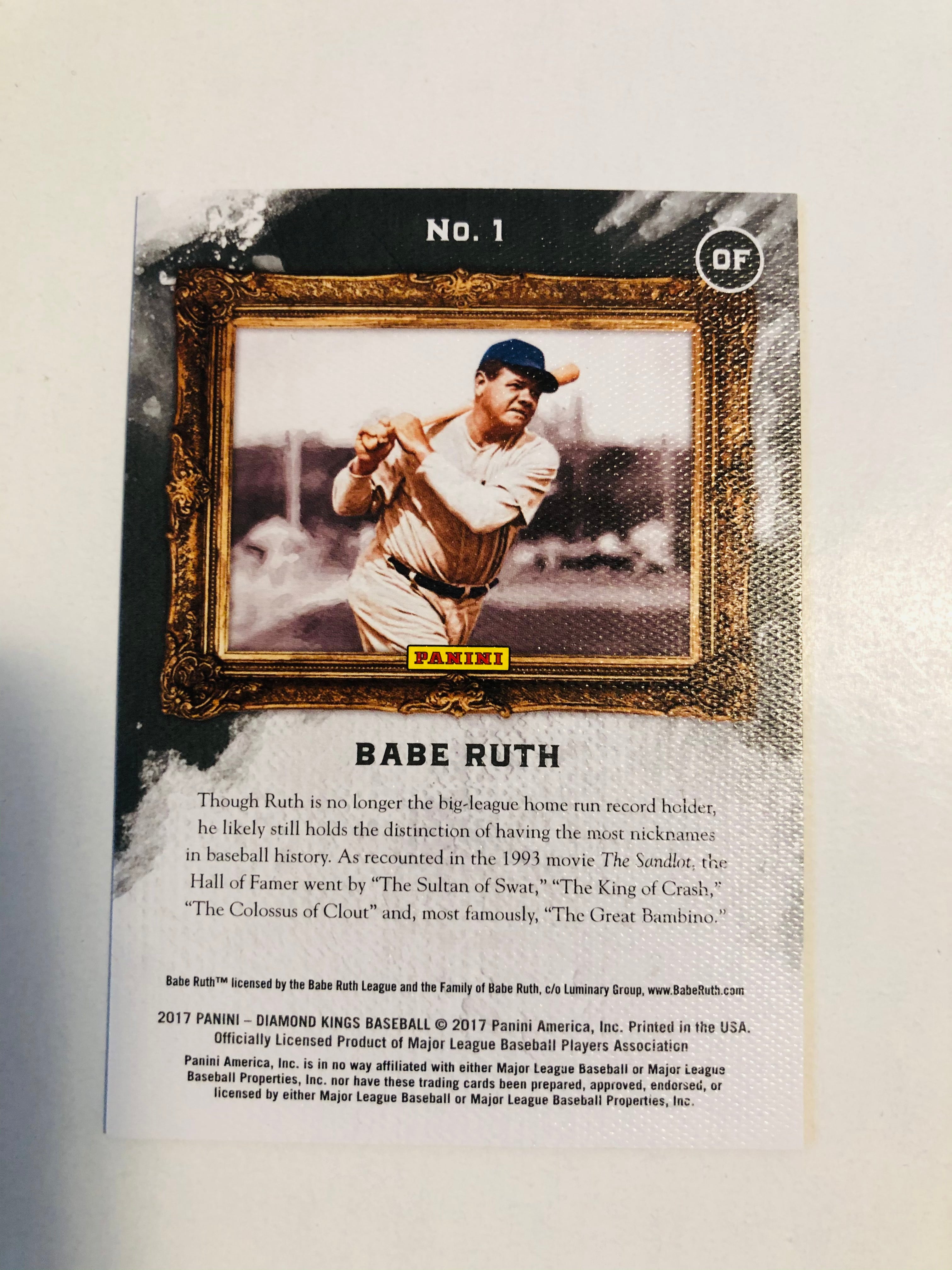 Babe Ruth panini Diamond kings baseball card 2017