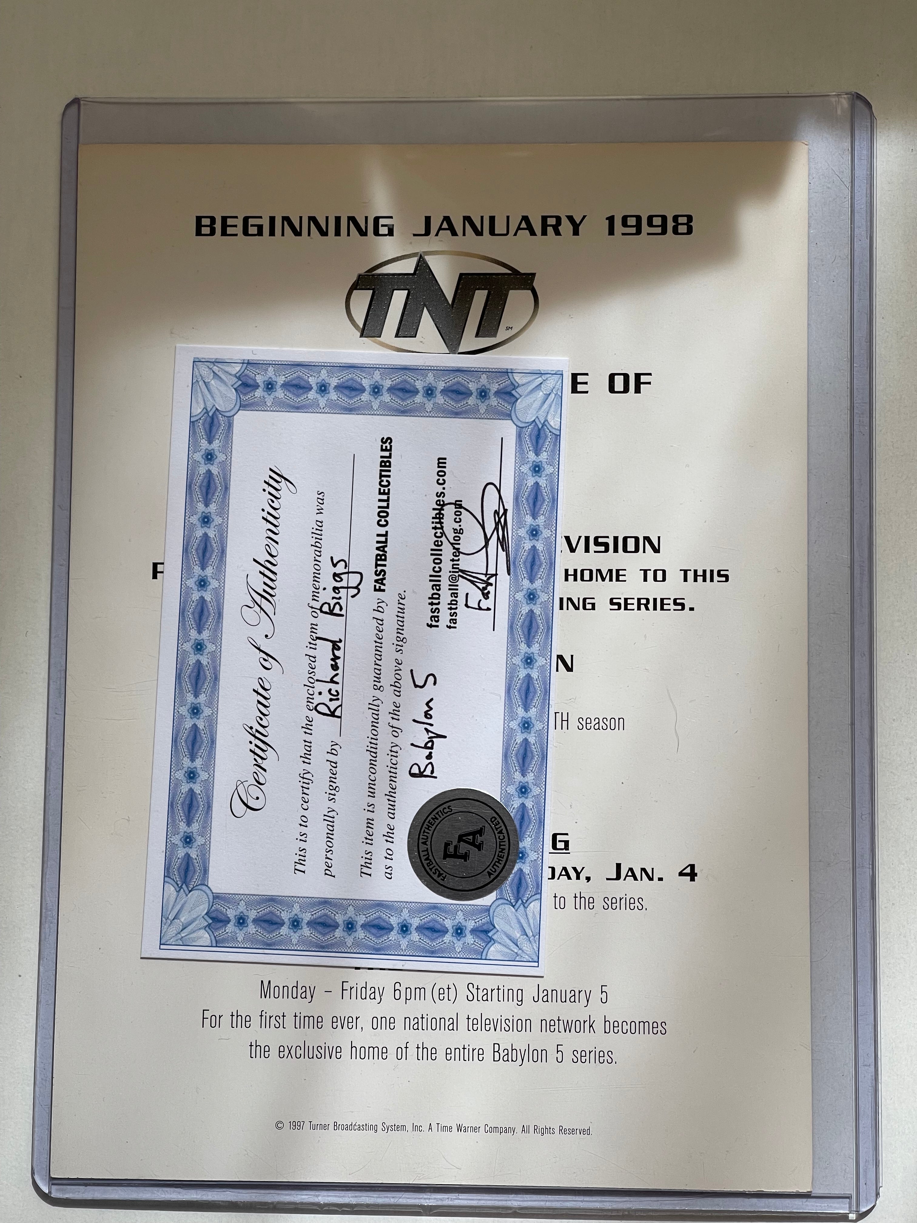 Babylon 5 TV show Richard Biggs rare TNT 5x7 autograph card with COA