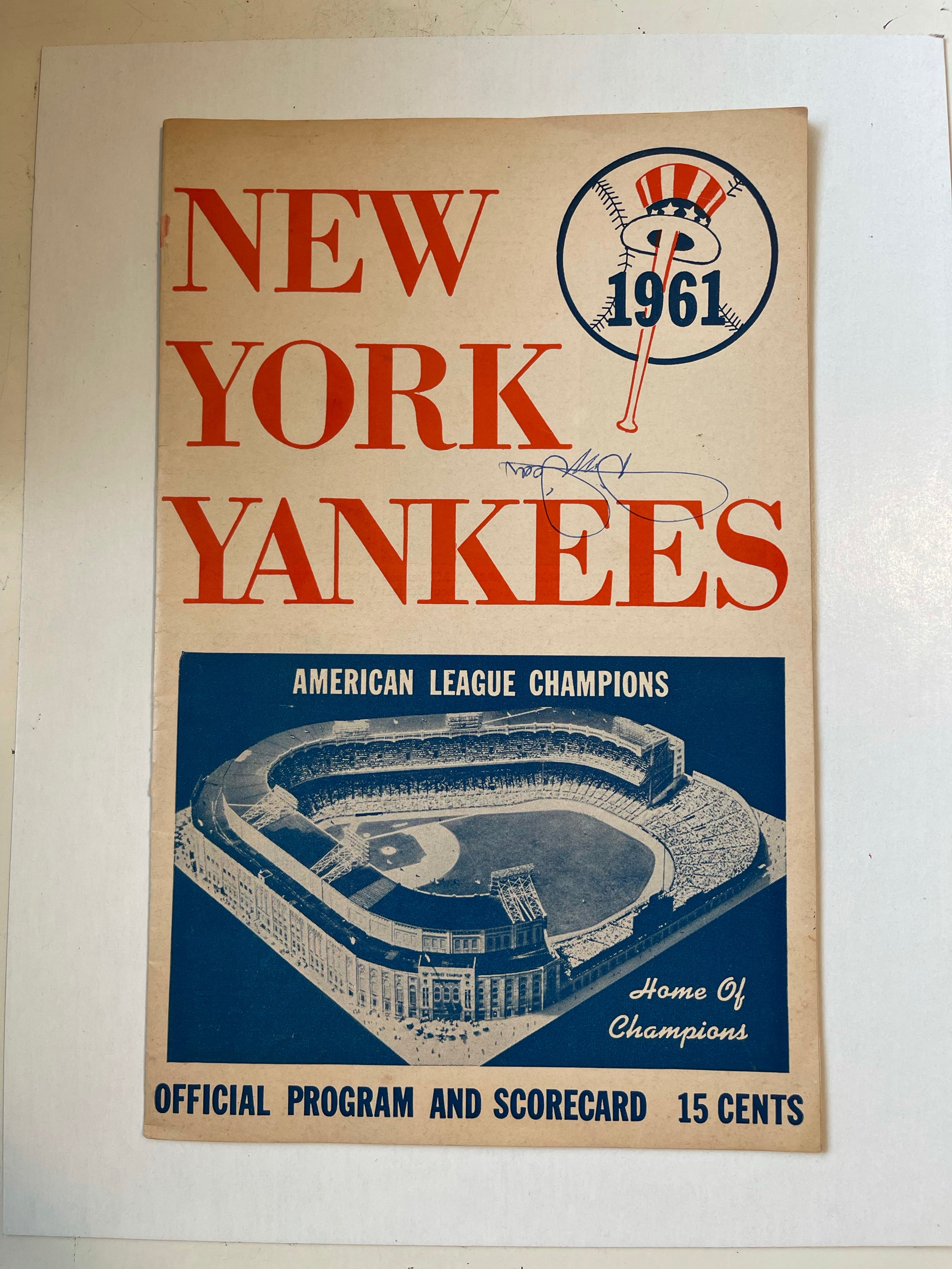 1961 Yankees original baseball program and score card autograph by Dizzy Dean with COA