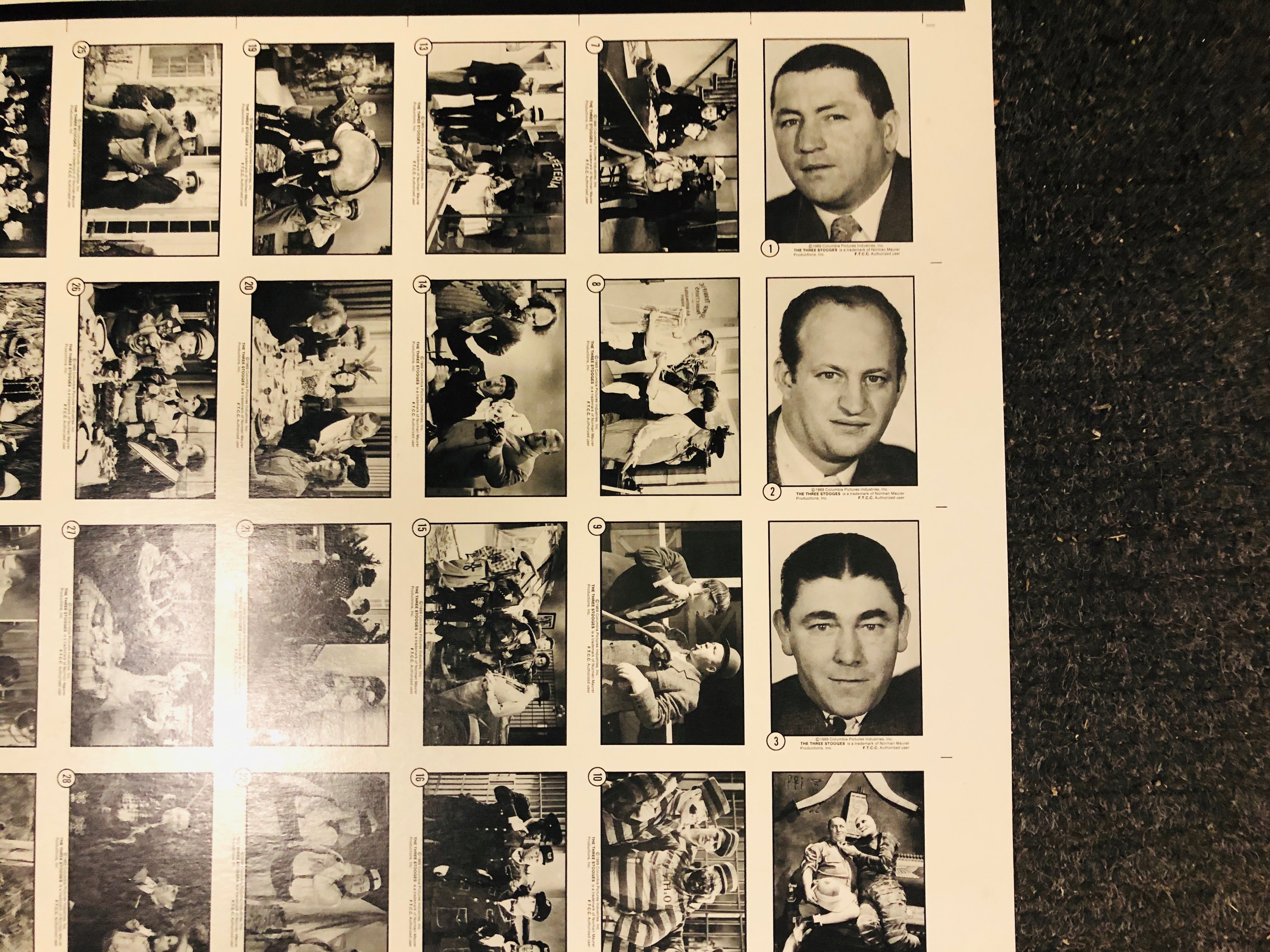 Three Stooges rare uncut cards sheet 1989