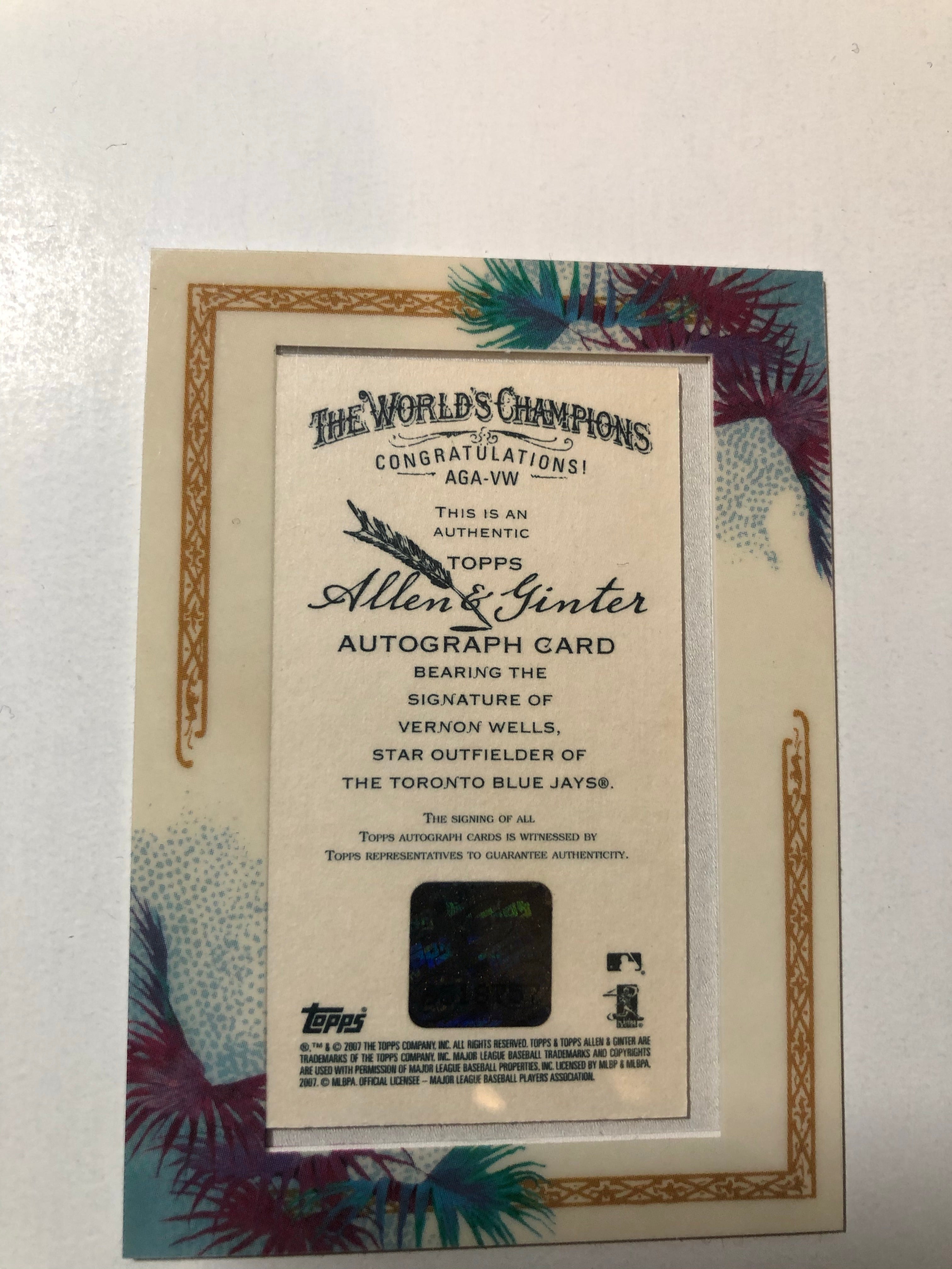 Toronto Blue Jays Vernon Well autograph insert baseball card 2007