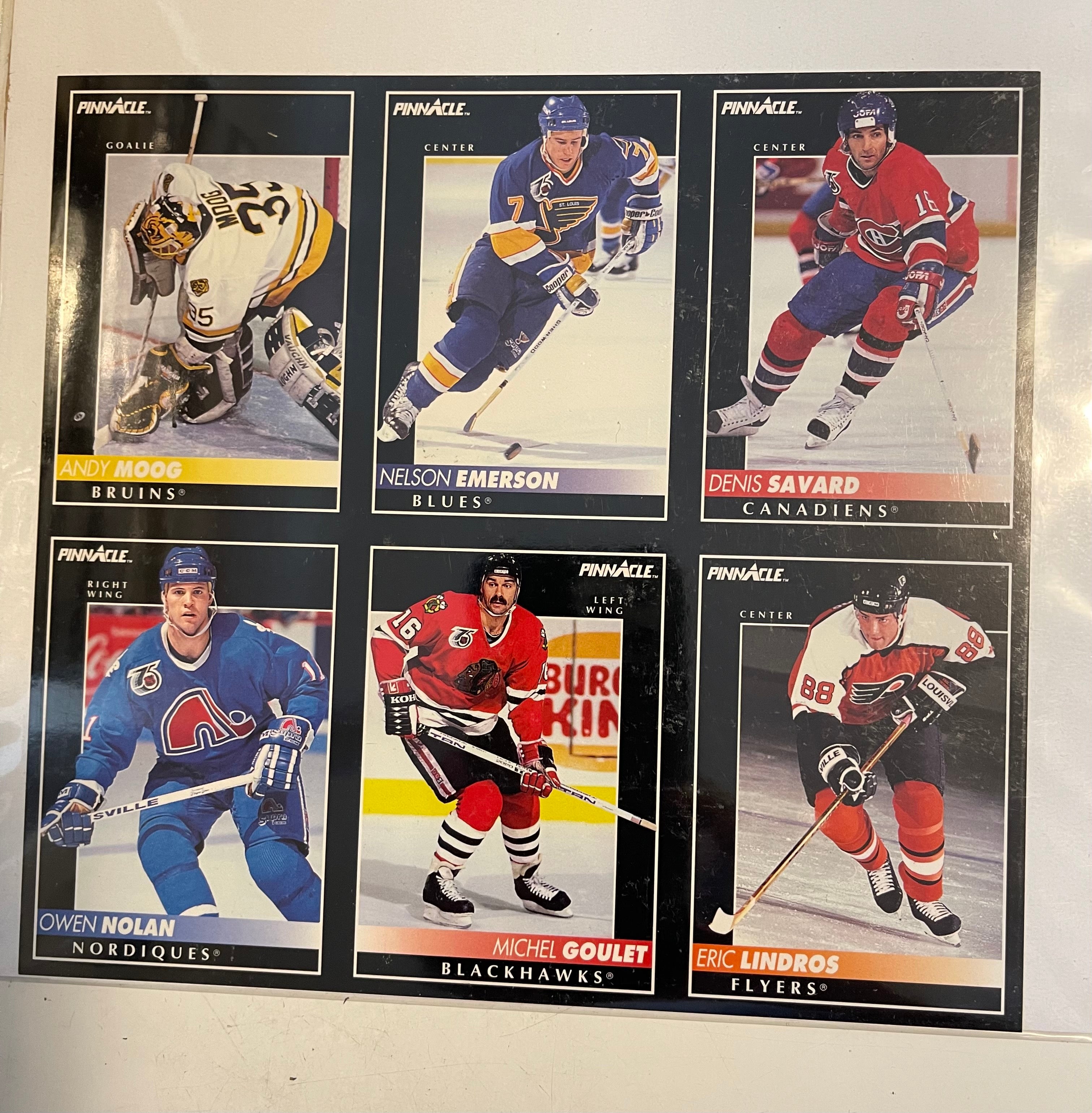 1993 Score Pinnacle hockey uncut cards sheet 1993
