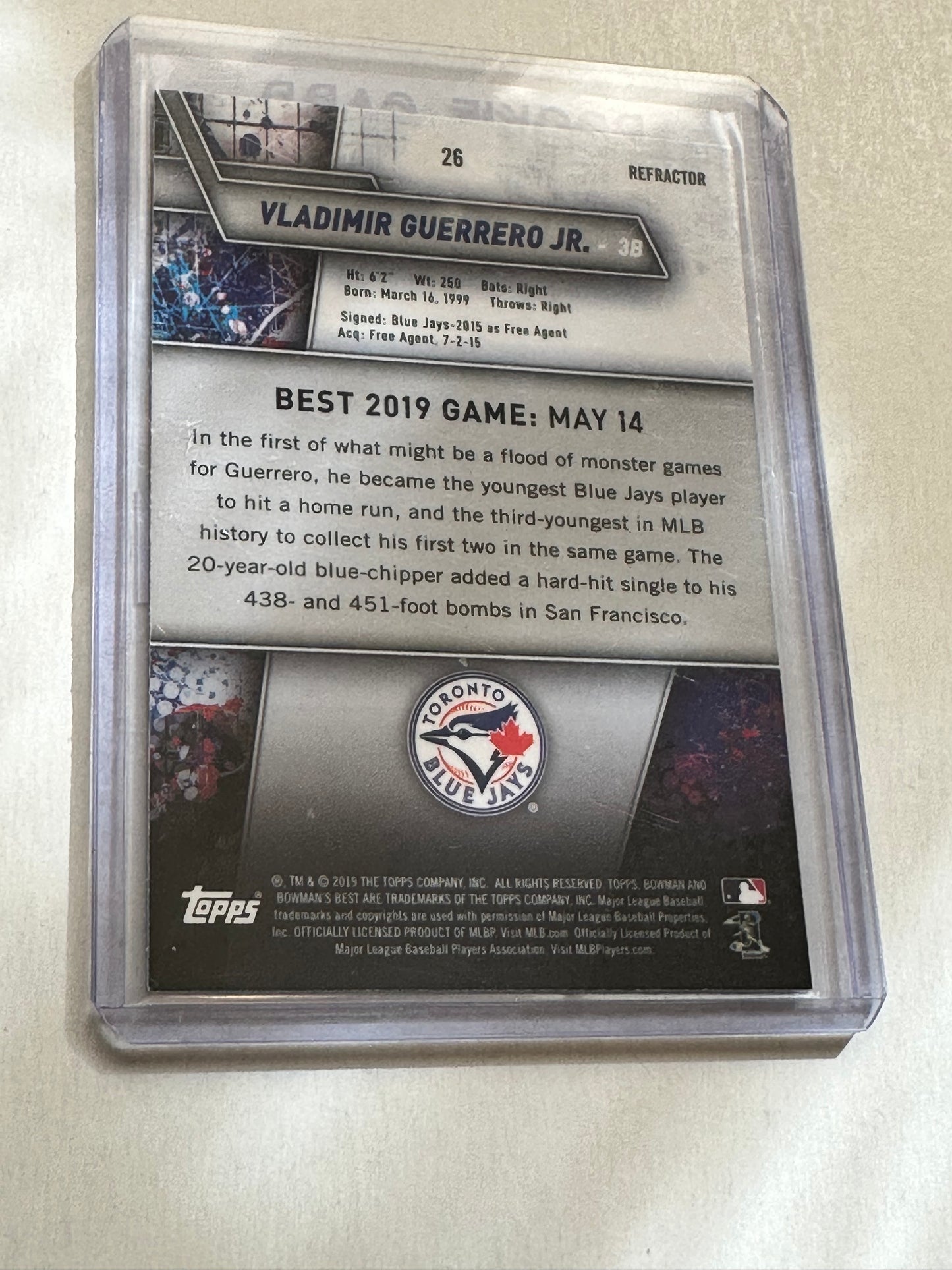 Blue jays Vladimir Guerrero Jr. Bowman’s best refractor rookie baseball card 2019