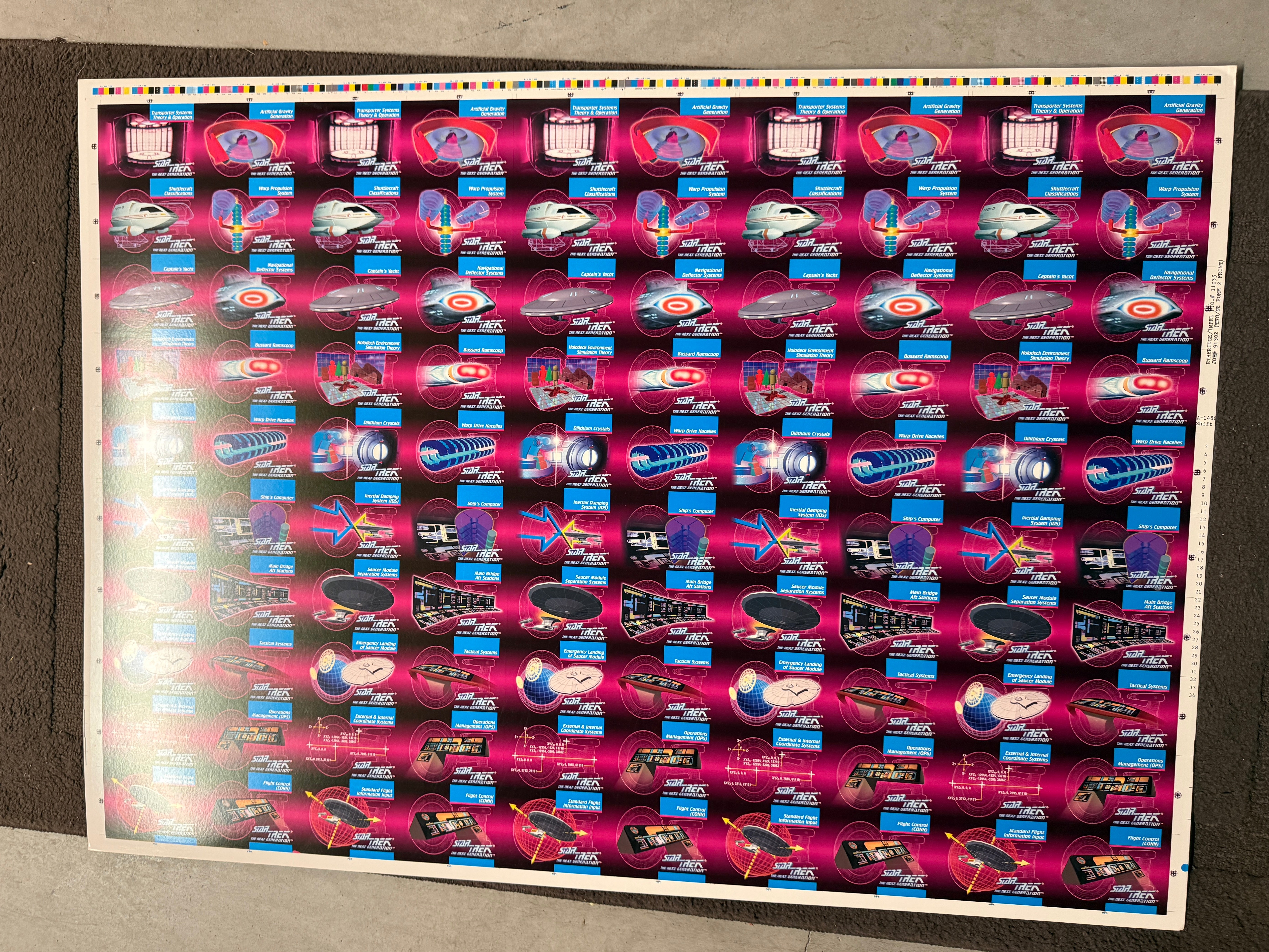 Star Trek Next Generation rare ships and weapons uncut cards sheet 1987